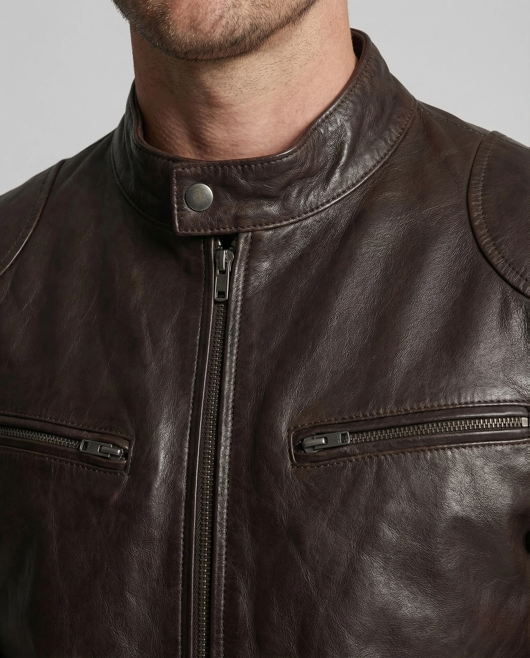 Herren Leder Bikerjacke Kalbsleder - Image 3