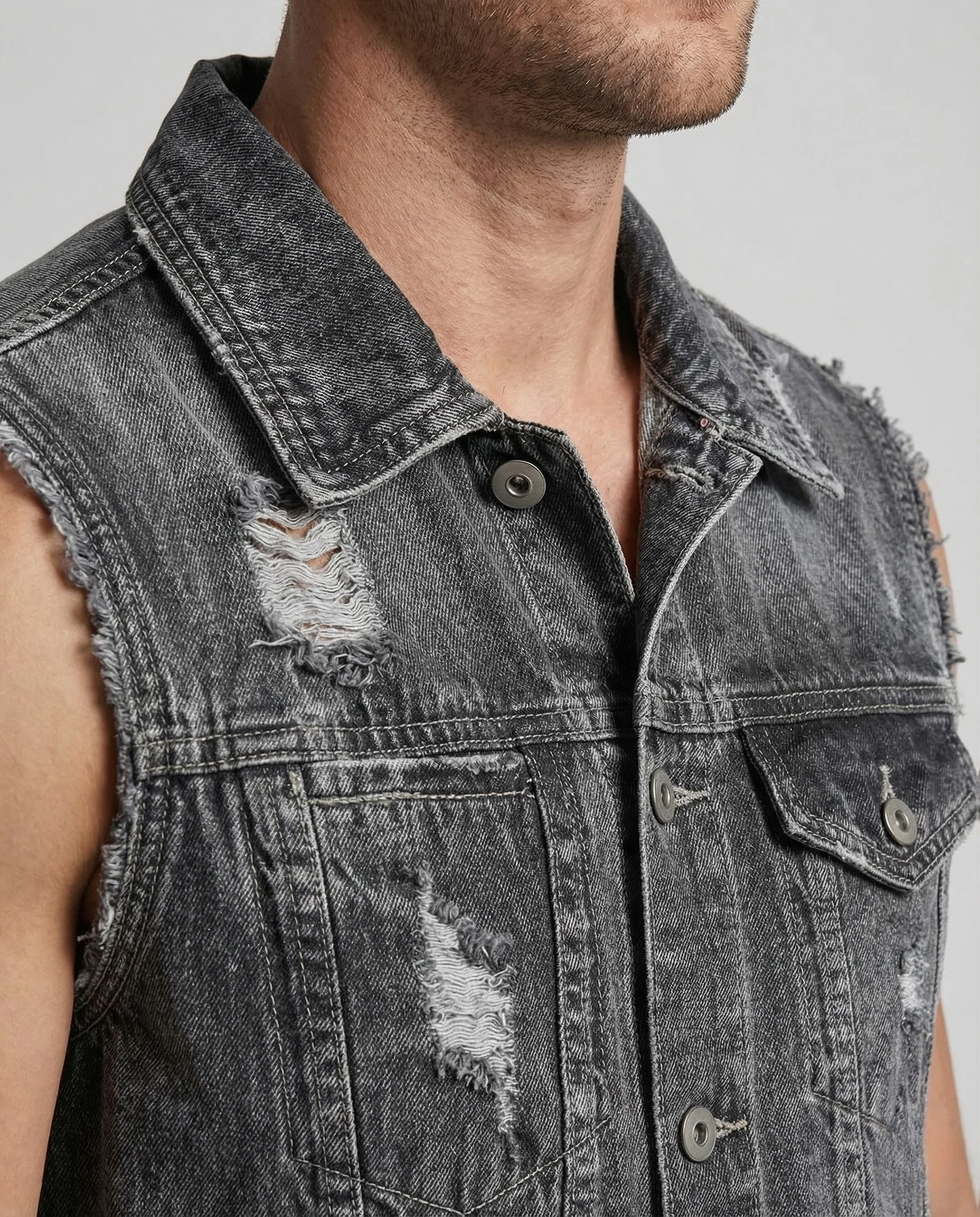Herren Denim Bikerweste mit Stickerei - Image 3