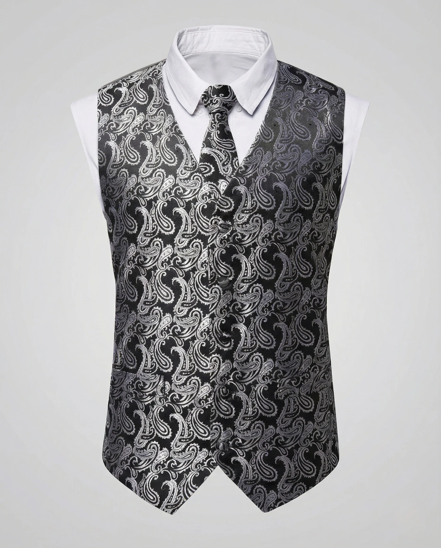 Herren Paisley-Jacquard-Weste mit V-Ausschnitt - Image 4