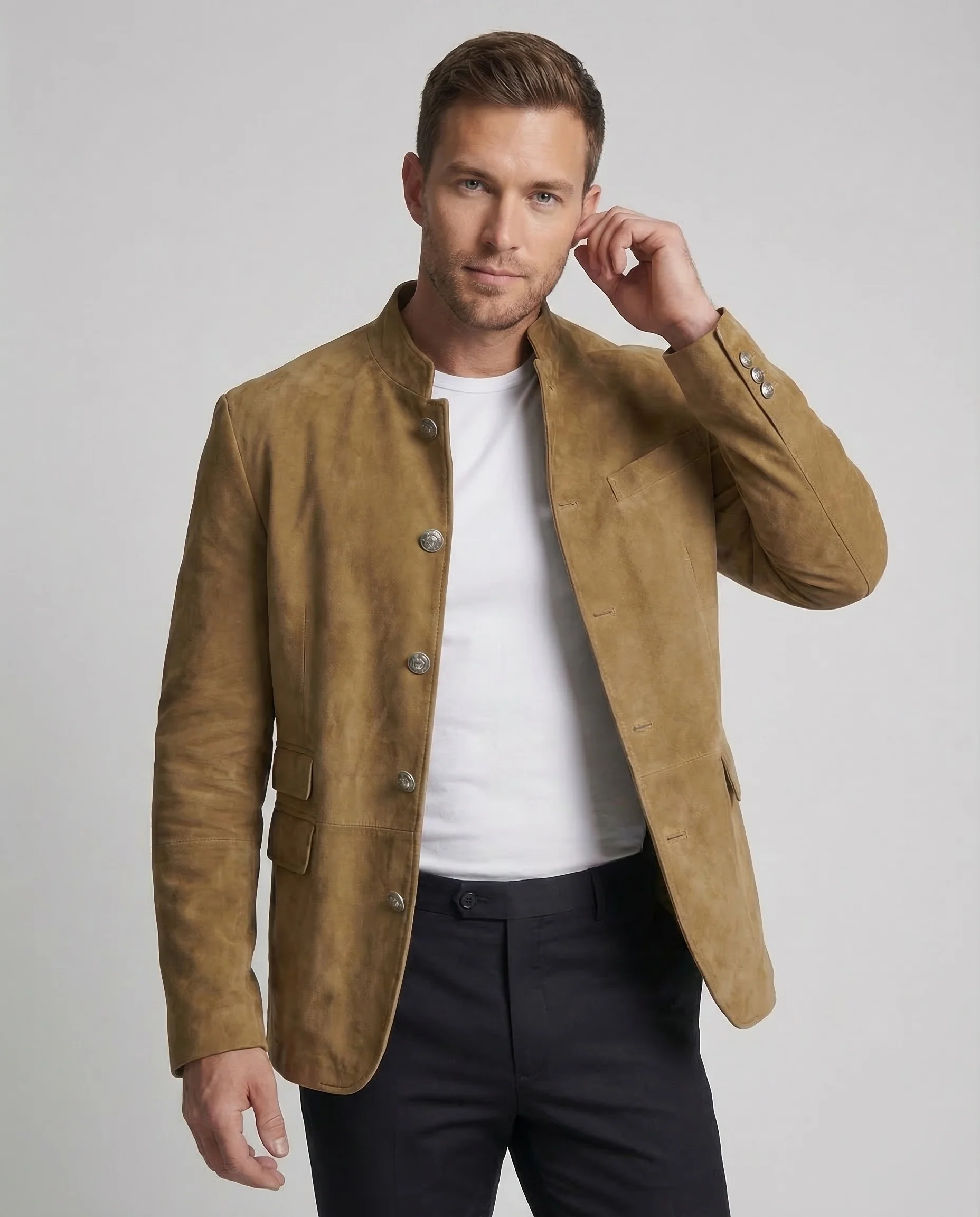 Herren Veloursleder Sakko Stehkragen - Image 2
