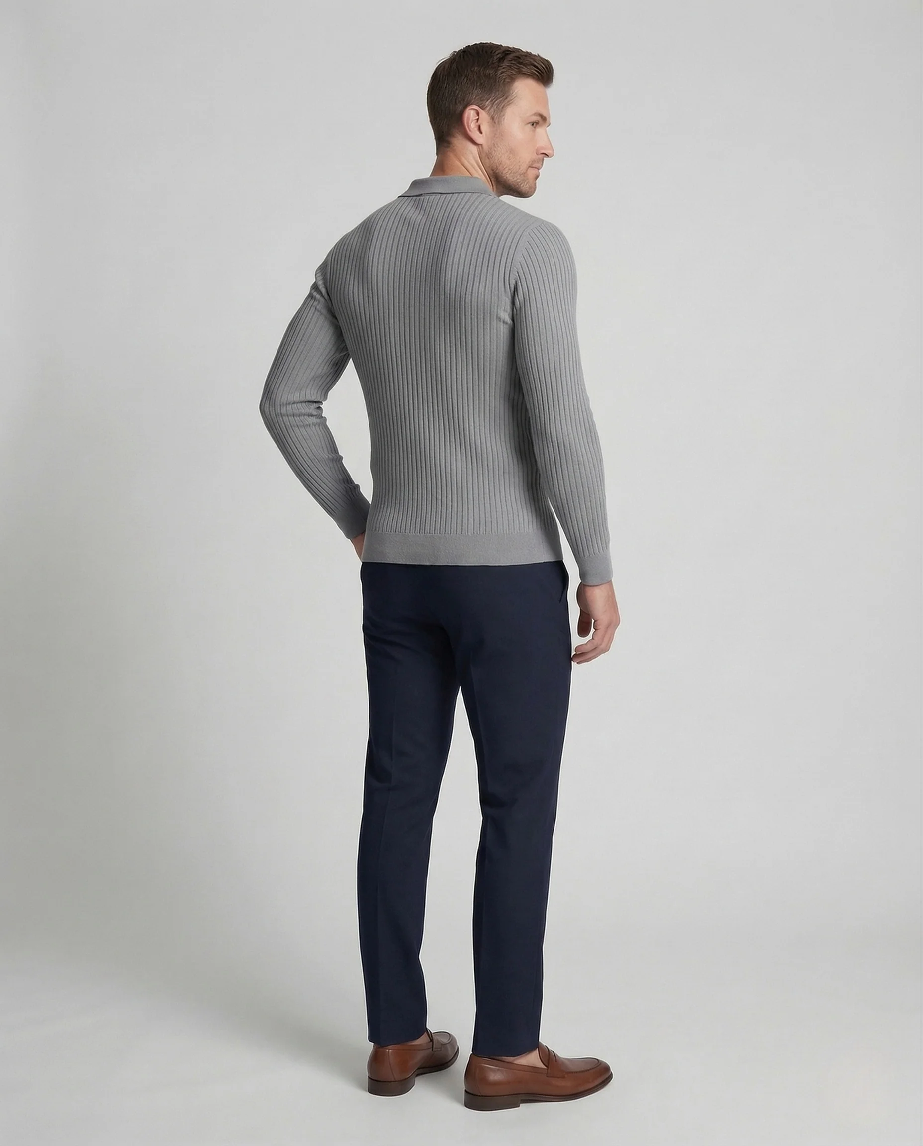 Herren Feinstrick Poloshirt mit Rippenstruktur Slim Fit - Image 4