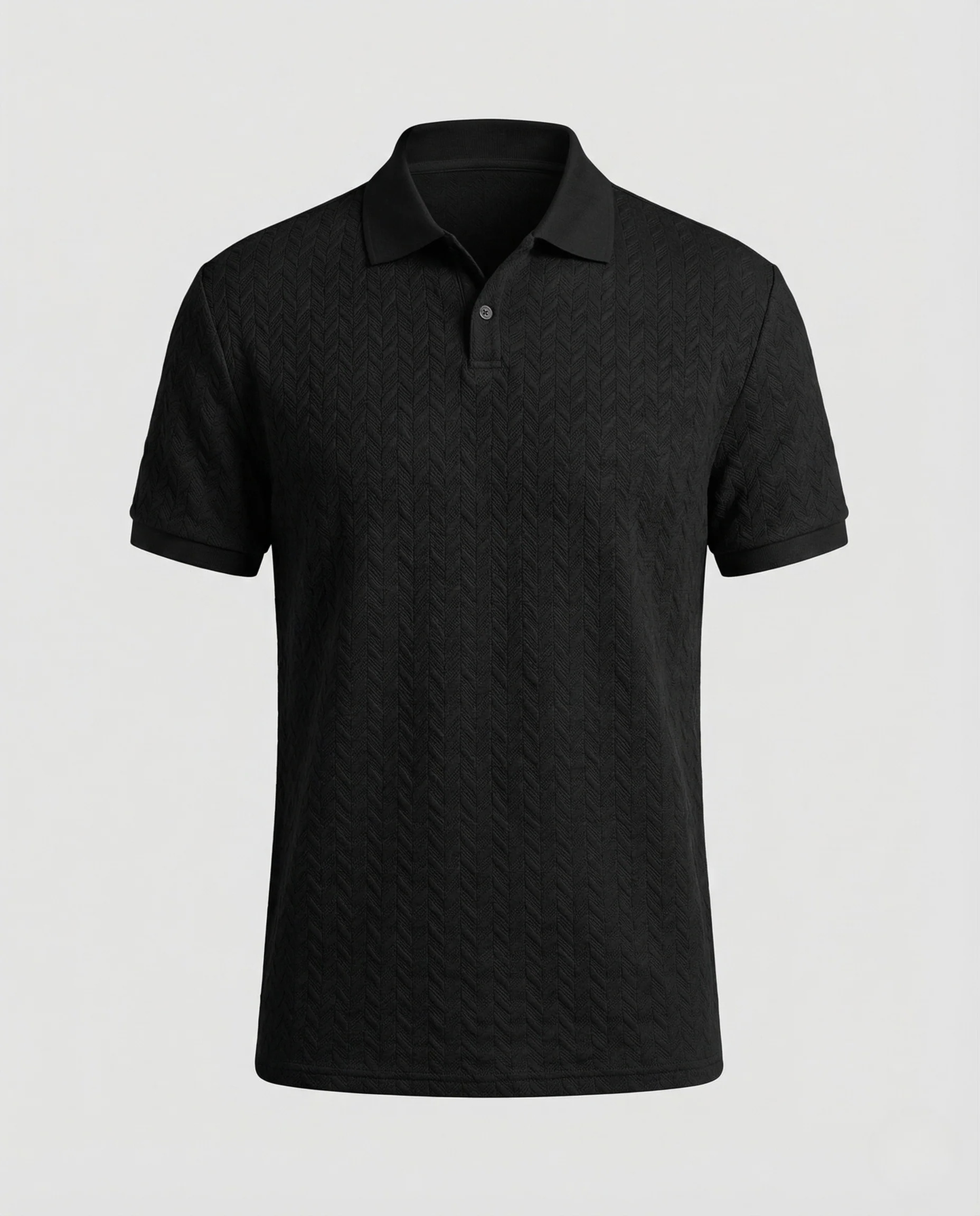 Herren Feinstrick Poloshirt mit V-Muster - Image 5