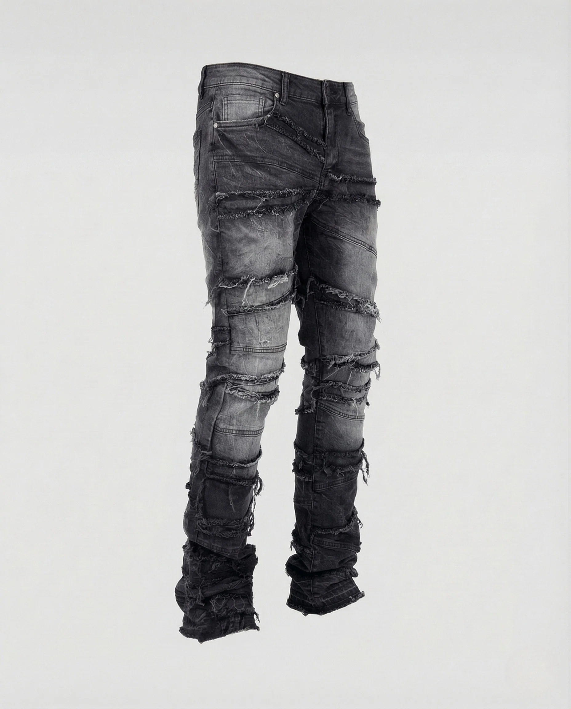 Herren Patchwork Jeans Slim Fit mit Fransen - Image 6