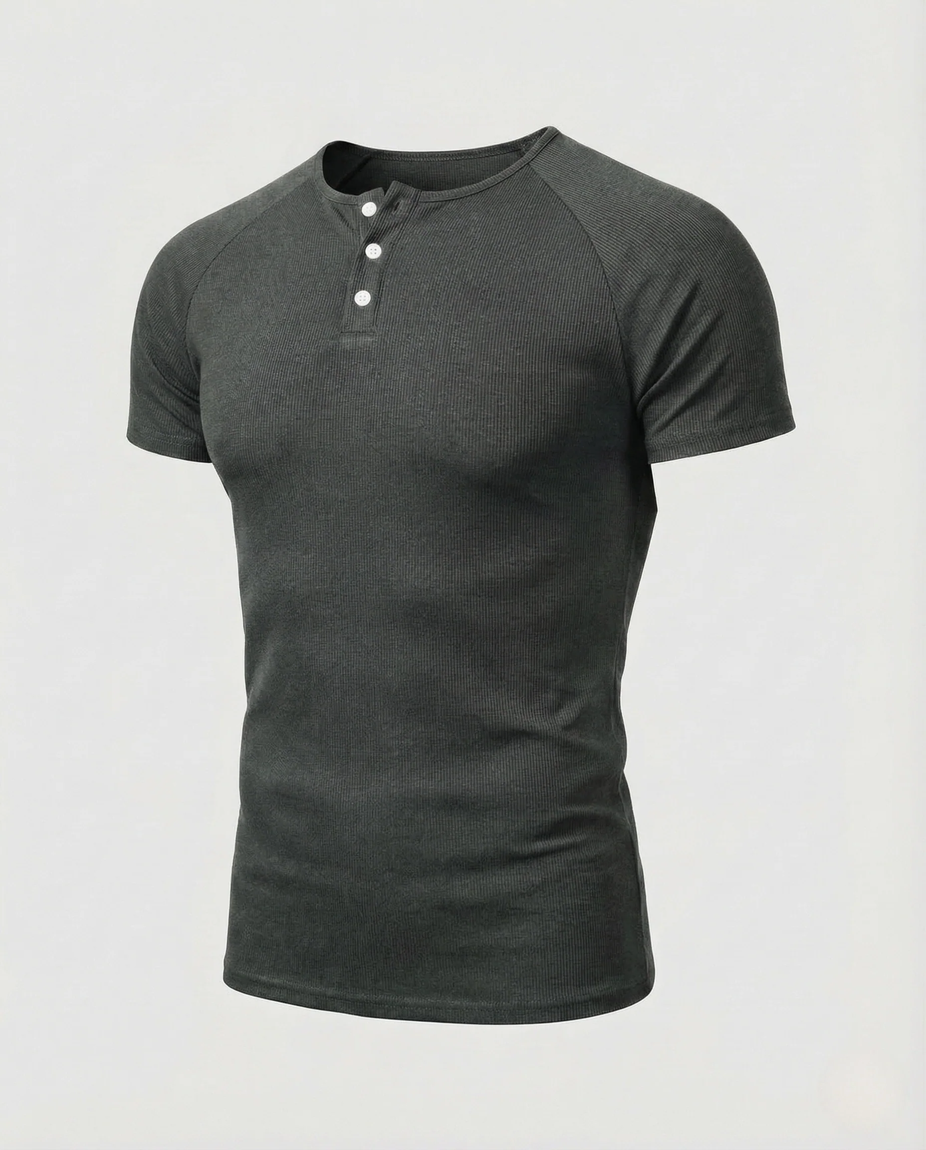 Herren T Shirt Rippstrick Knopfleiste Slim - Image 10