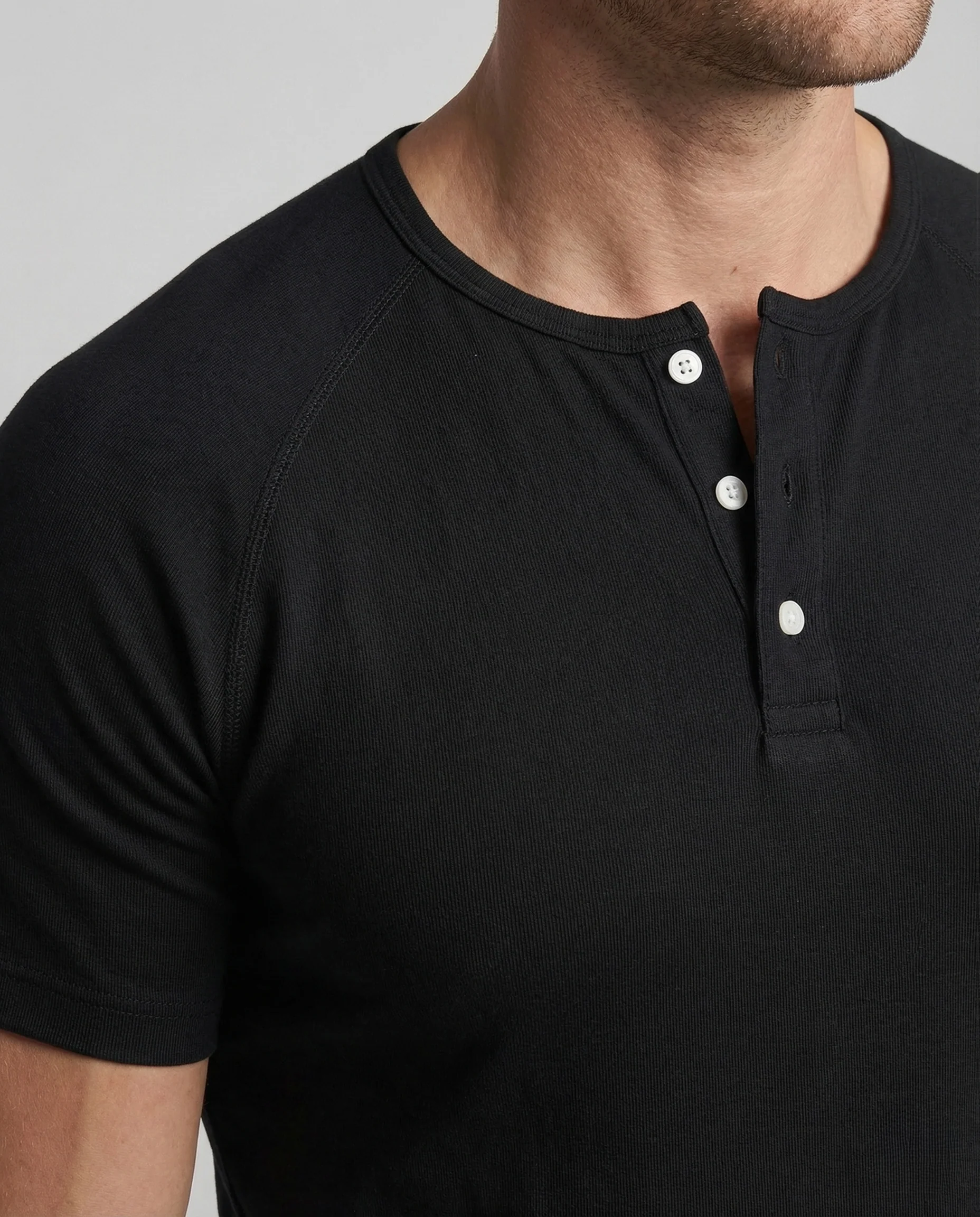 Herren T Shirt Rippstrick Knopfleiste Slim - Image 3