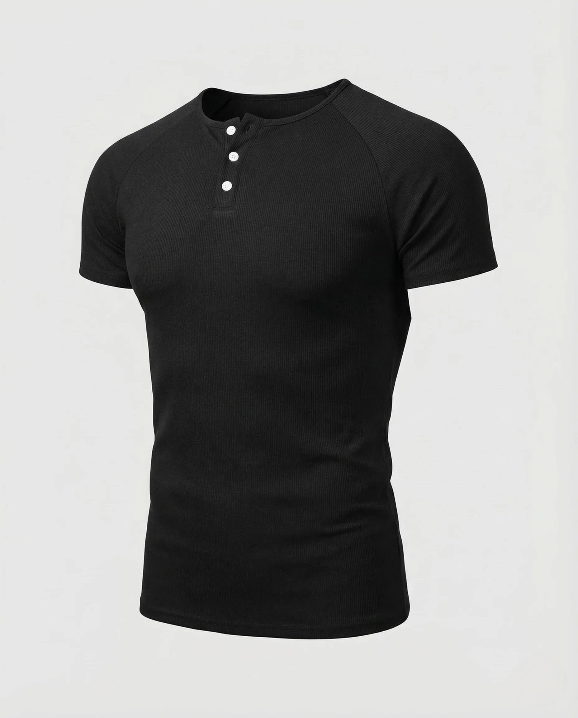 Herren T Shirt Rippstrick Knopfleiste Slim - Image 5