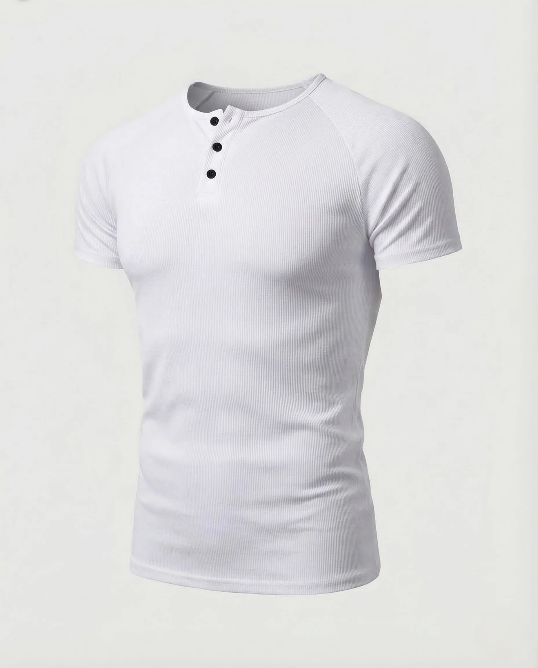 Herren T Shirt Rippstrick Knopfleiste Slim - Image 6