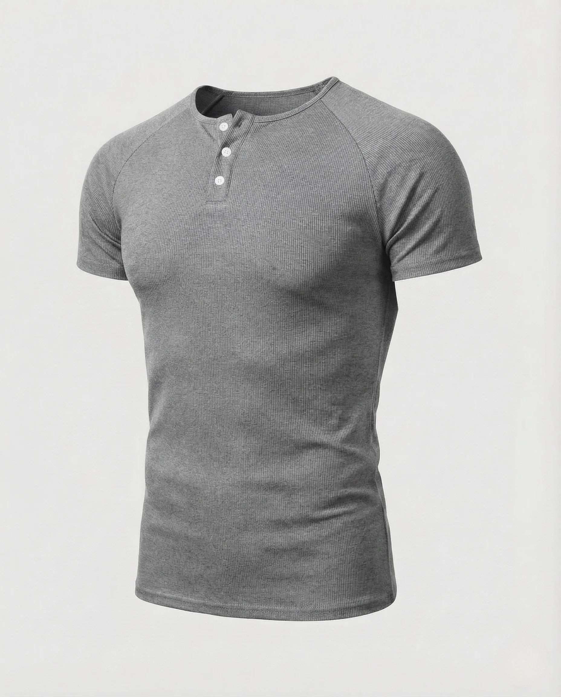 Herren T Shirt Rippstrick Knopfleiste Slim - Image 7