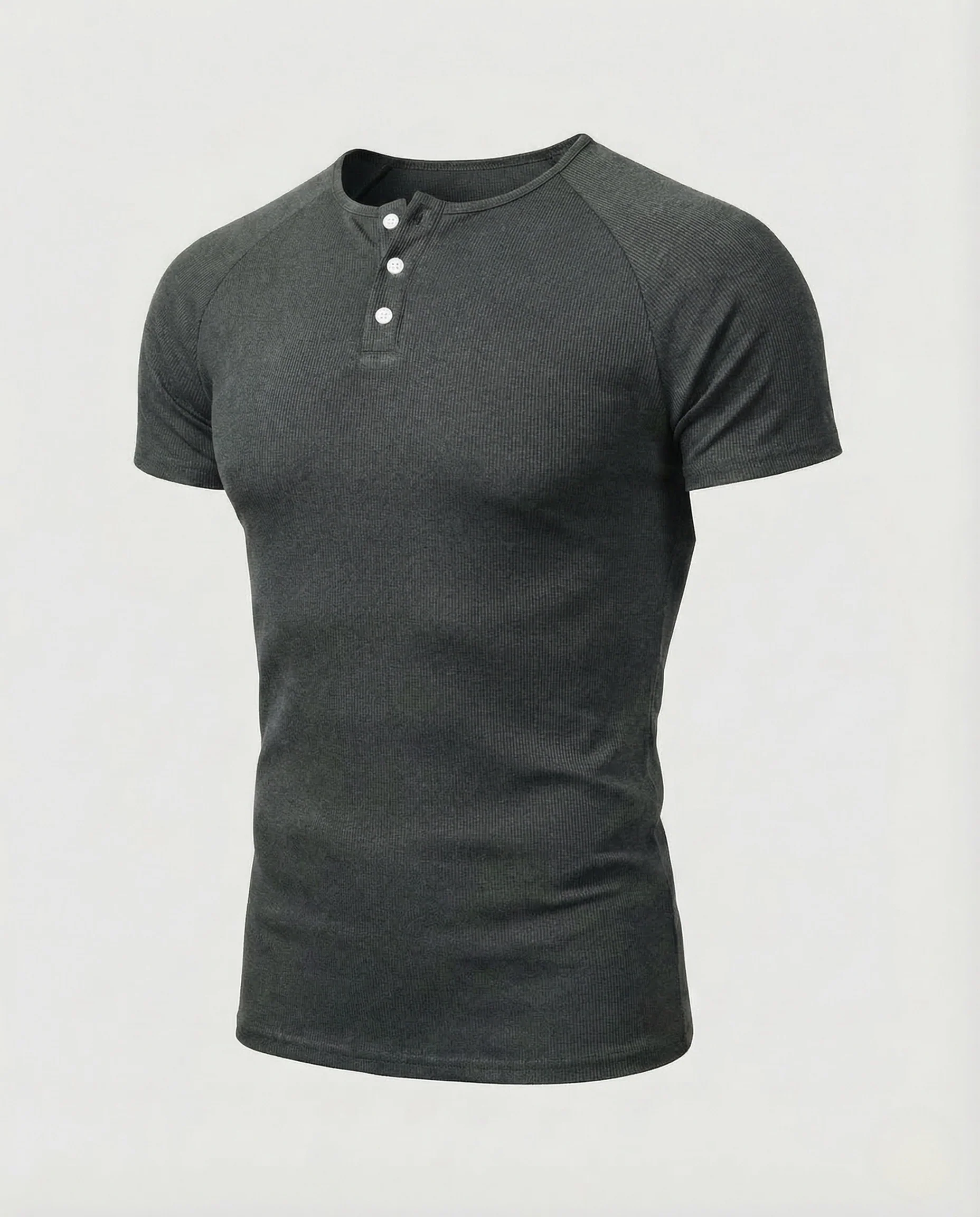 Herren T Shirt Rippstrick Knopfleiste Slim - Image 9