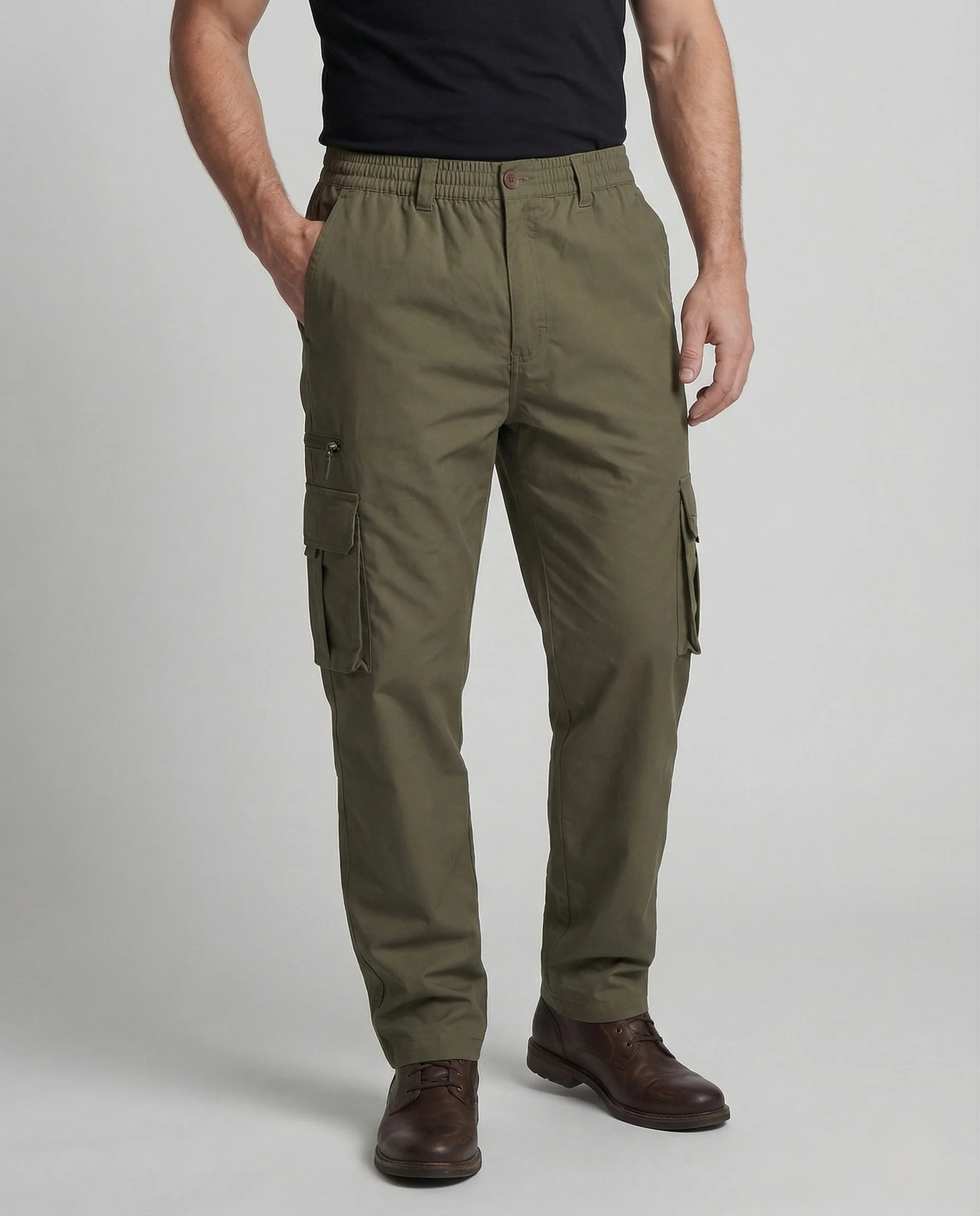 Herren Cargohose Elastischer Bund Reißverschluss Tasche - Image 2