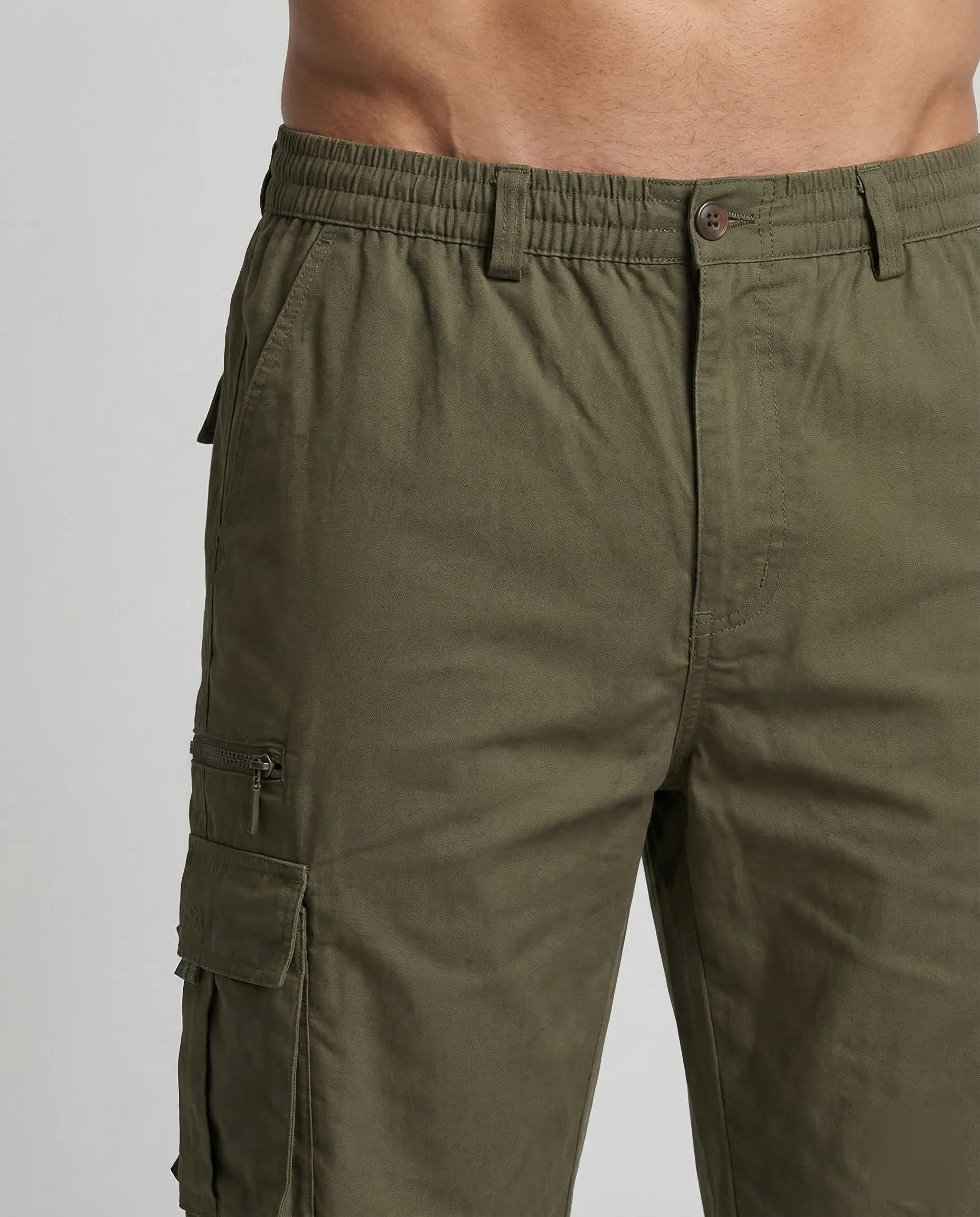 Herren Cargohose Elastischer Bund Reißverschluss Tasche - Image 3
