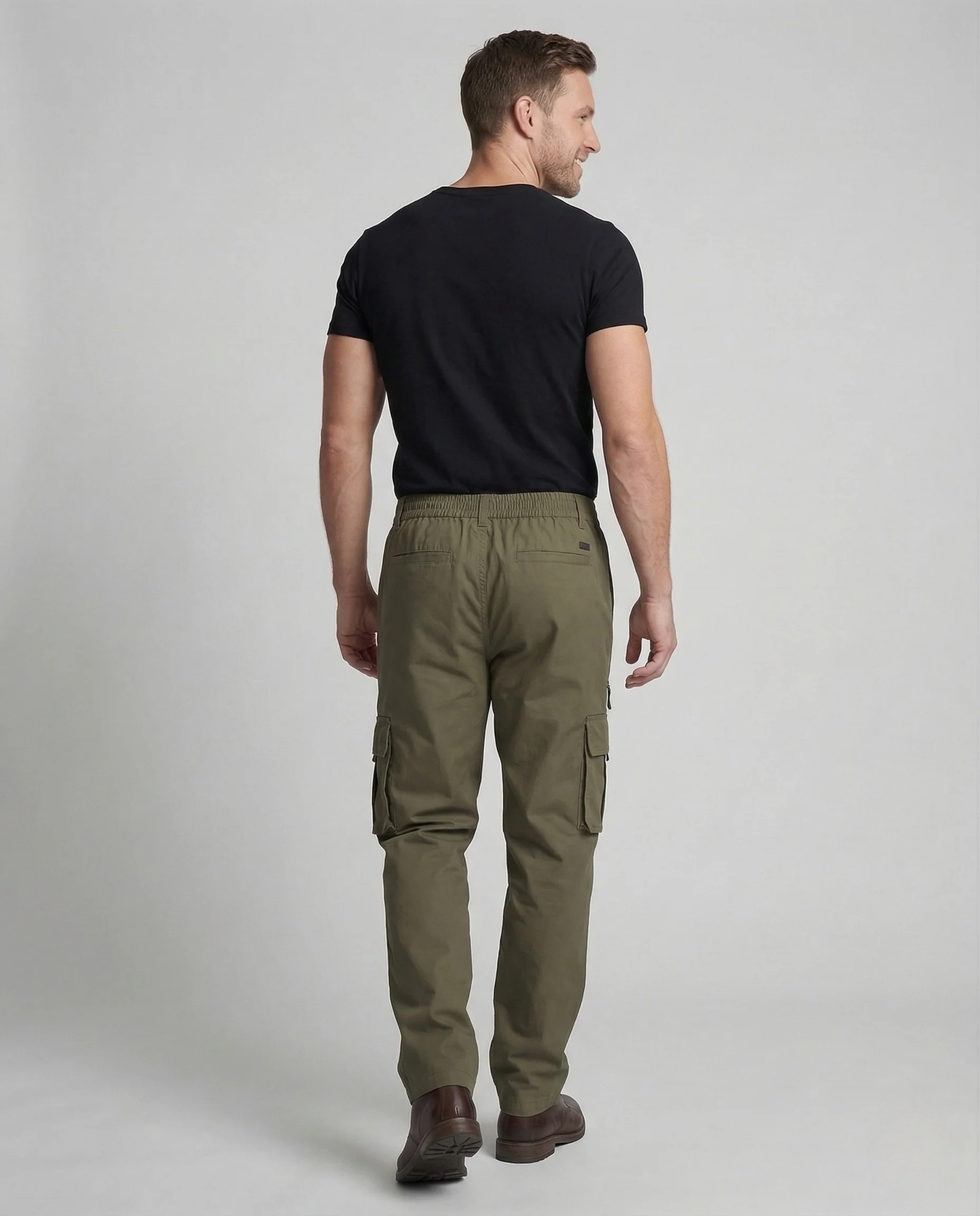 Herren Cargohose Elastischer Bund Reißverschluss Tasche - Image 4