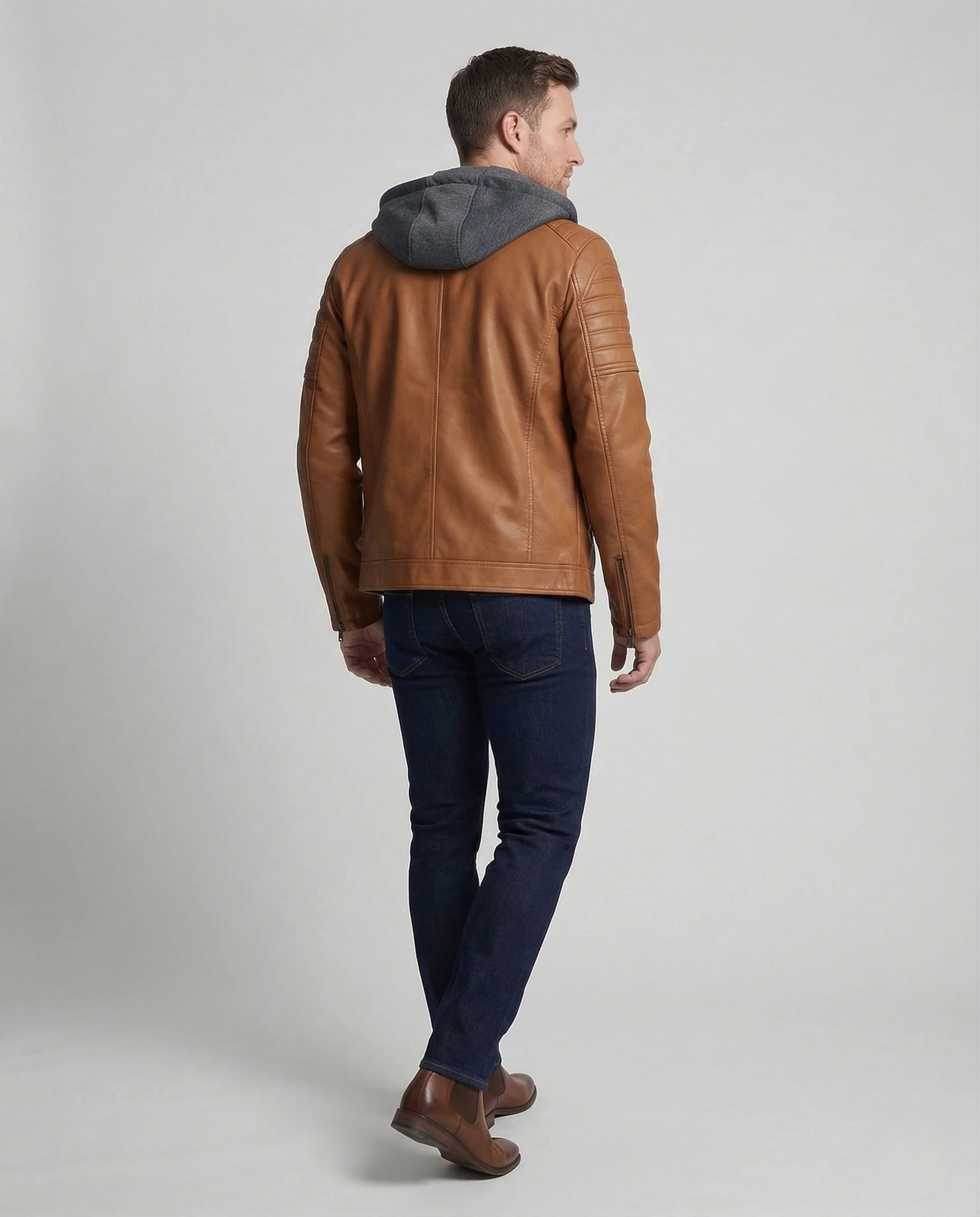 Herren Kunstlederjacke gefüttert mit Kapuze - Image 4