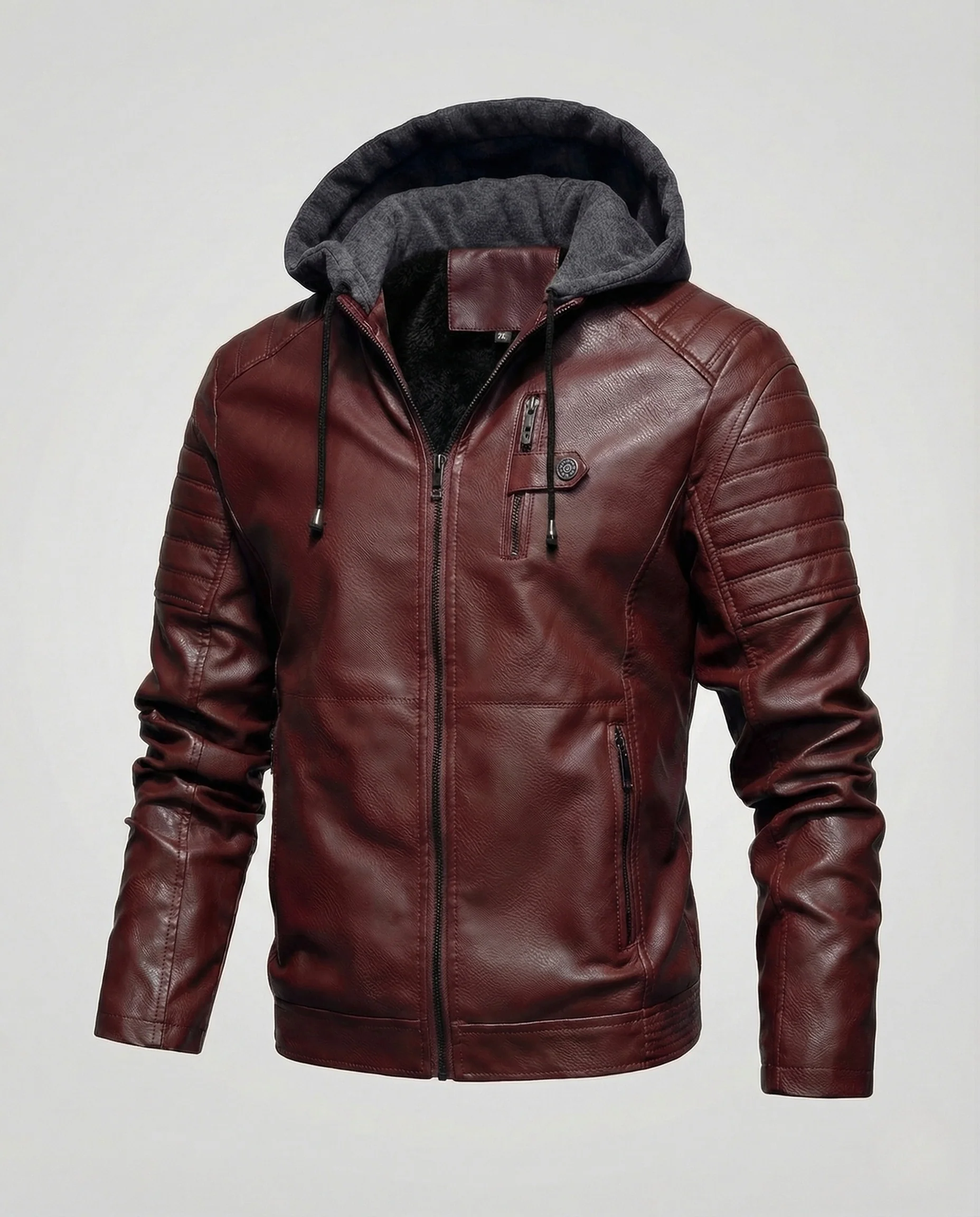 Herren Kunstlederjacke gefüttert mit Kapuze - Image 6