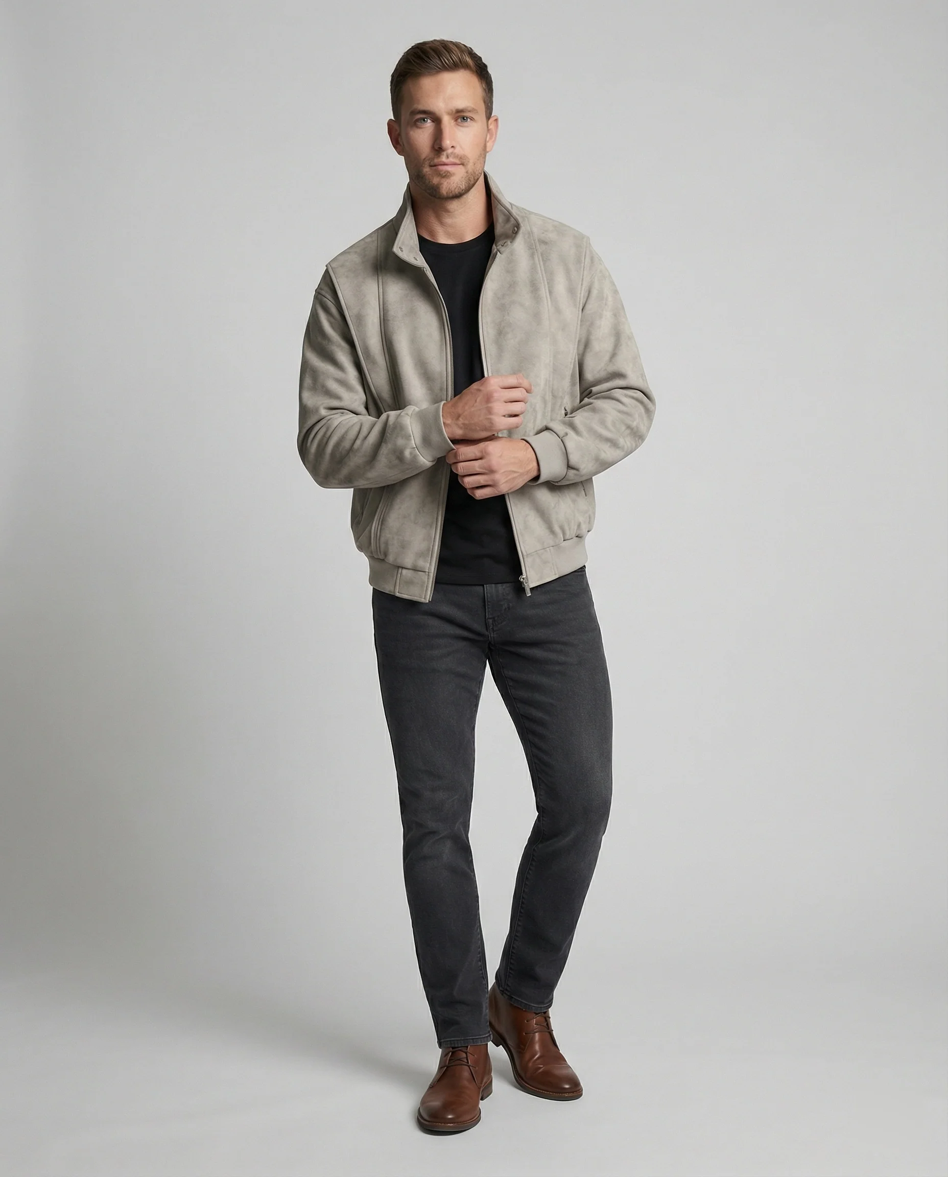 Herren Velours Kurzjacke Stehkragen - Image 3