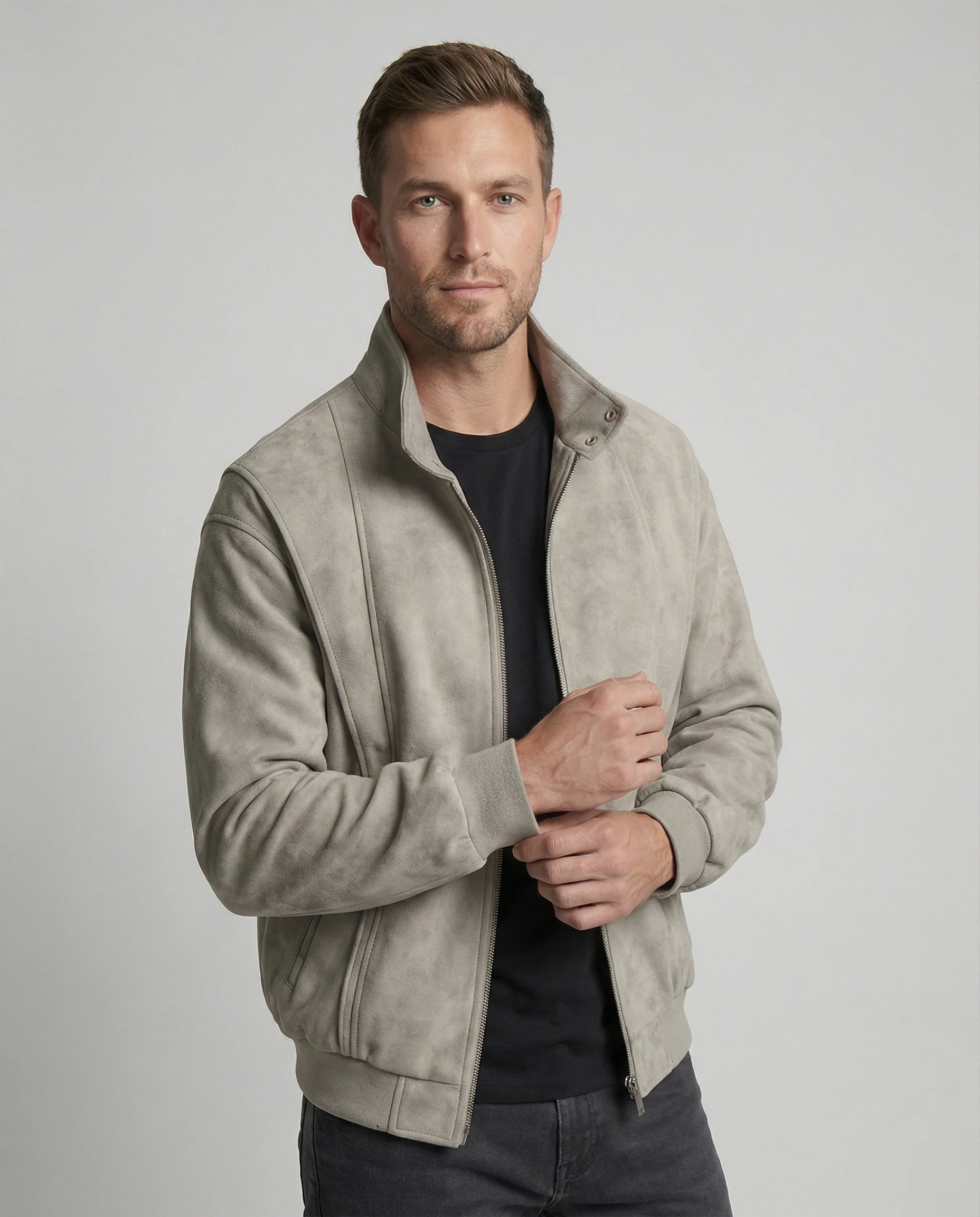 Herren Velours Kurzjacke Stehkragen - Image 4