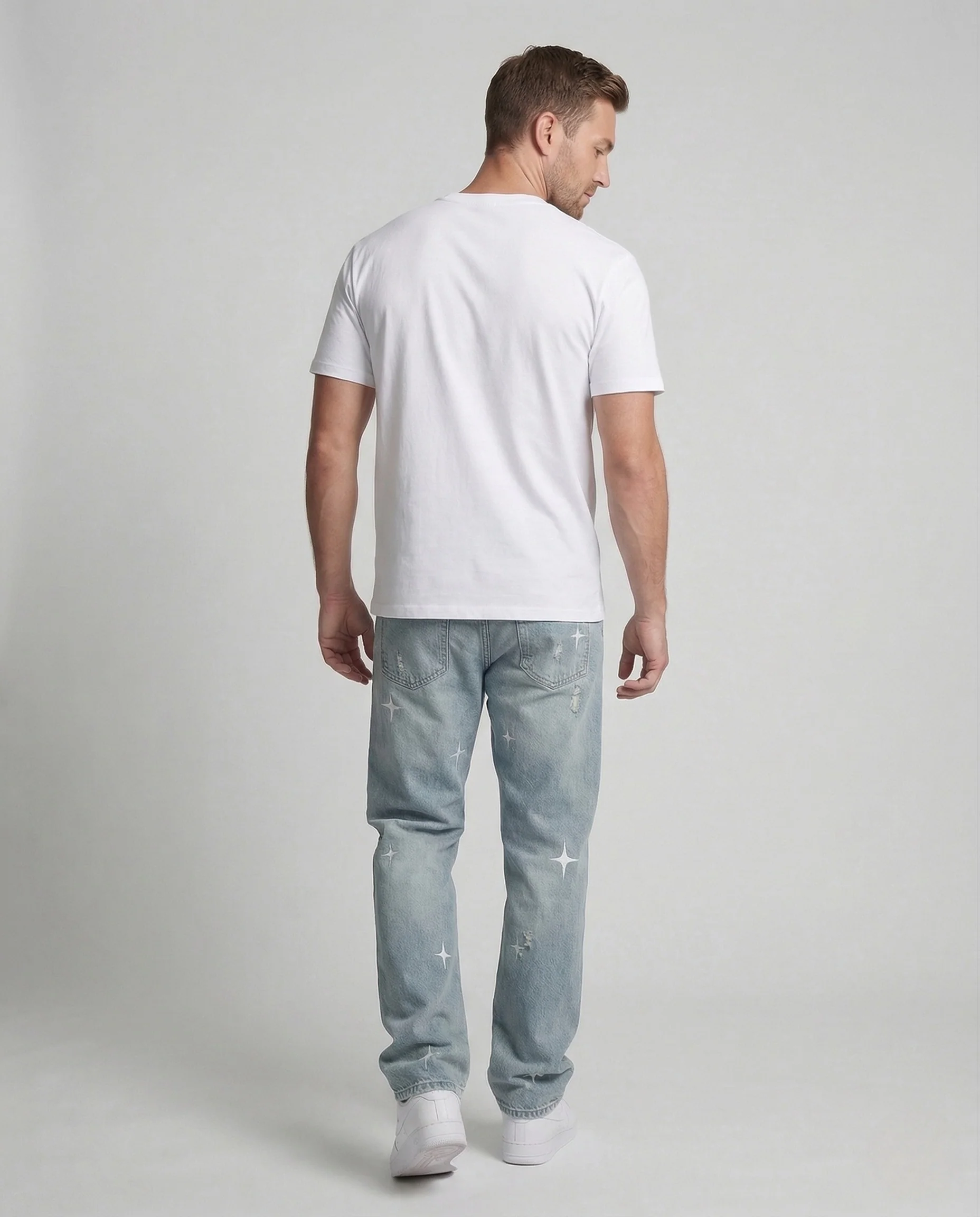 Herren Gerade Geschnittene Jeans mit Sternmotiv und Washed Look - Image 4