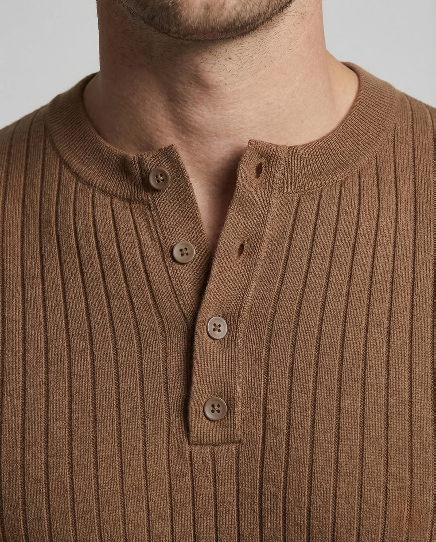 Herren Henley Strickpullover Knopfleiste - Image 3