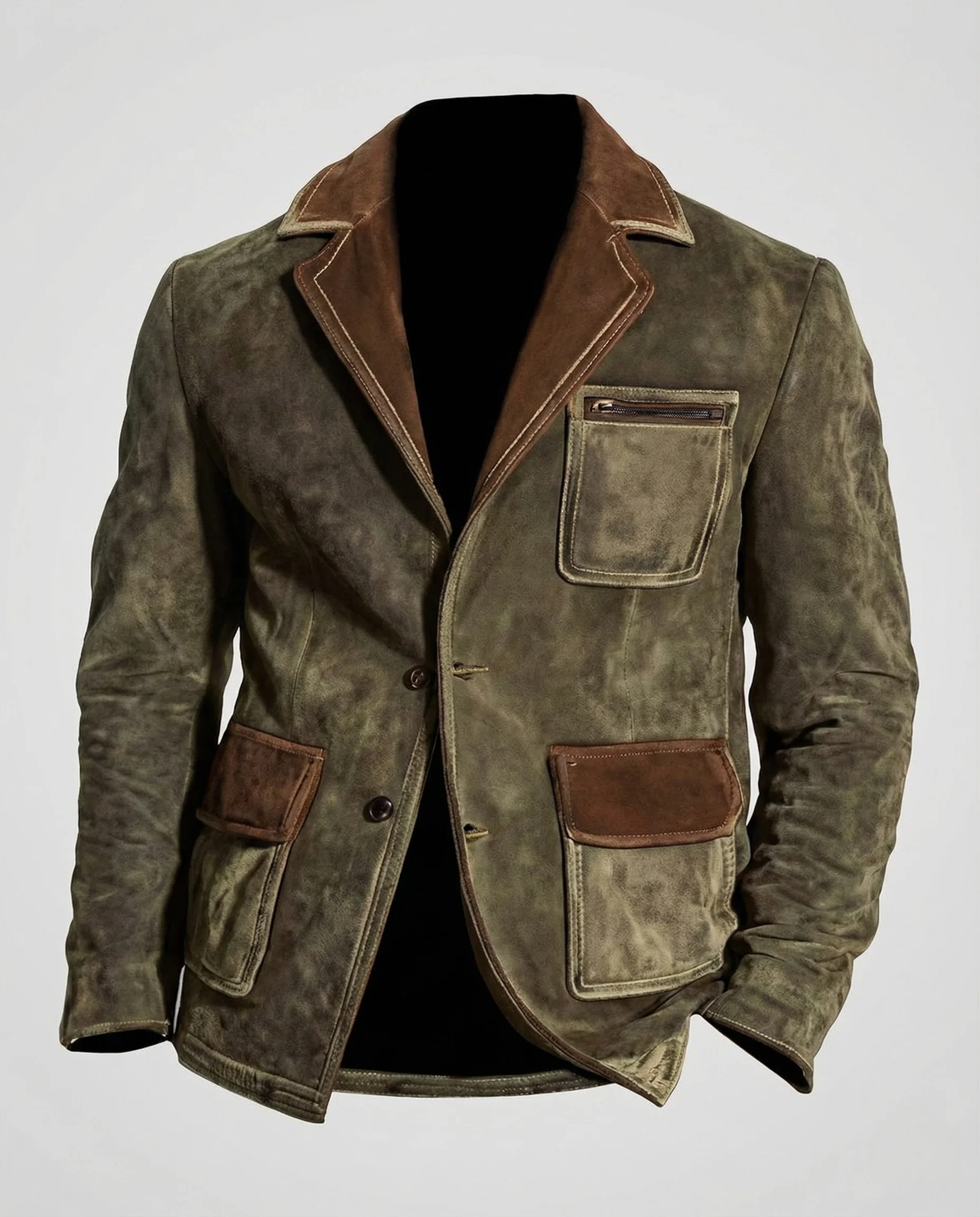 Herren Ledersakko Vintage Look Kontrastbesatz - Image 5