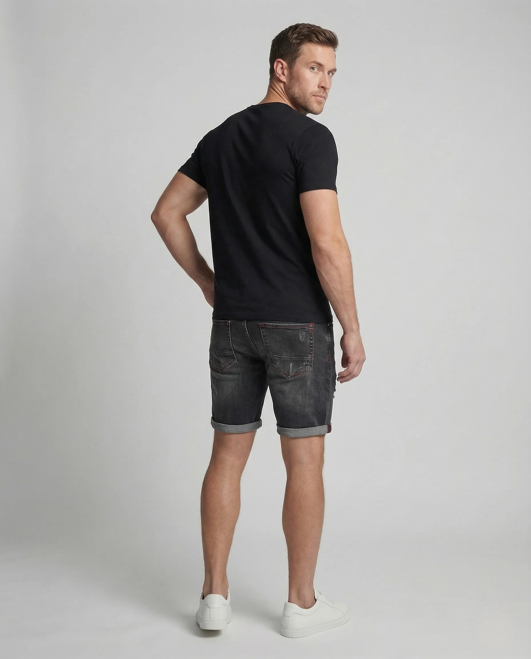 Herren Jeans Shorts Destroyed Elastikbund - Image 4