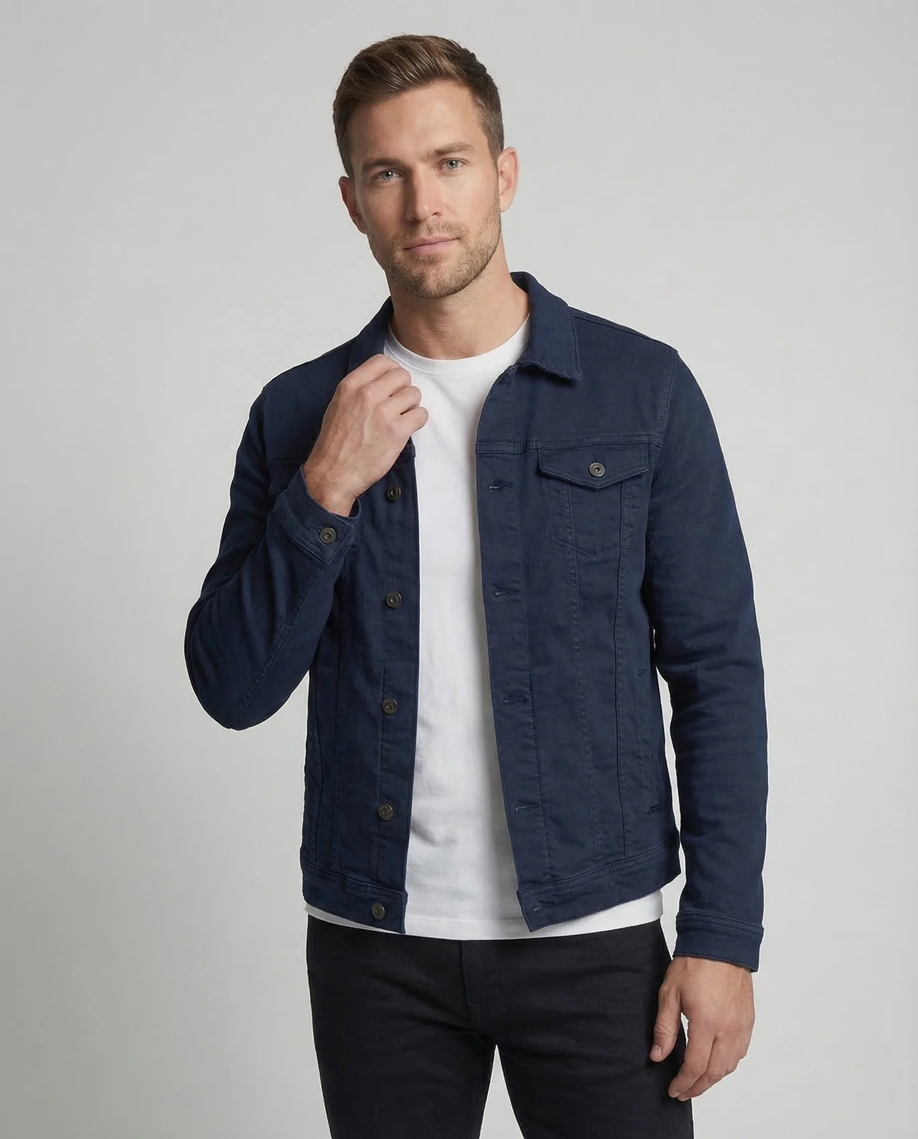 Herren Jeansjacke Trucker Slim Brusttaschen - Image 2