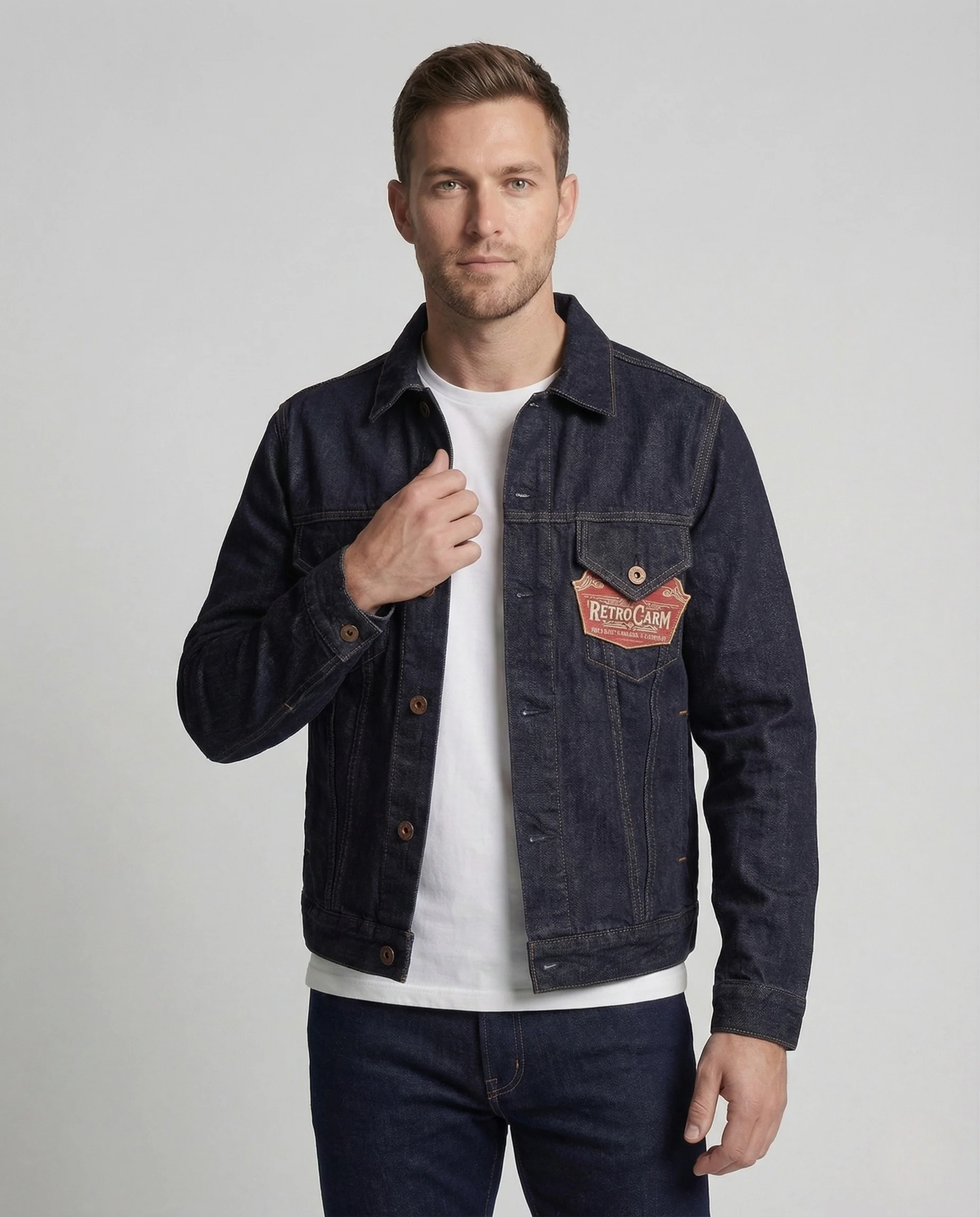 Herren Trucker Jeansjacke aus Raw Denim mit Brusttaschen - Image 2