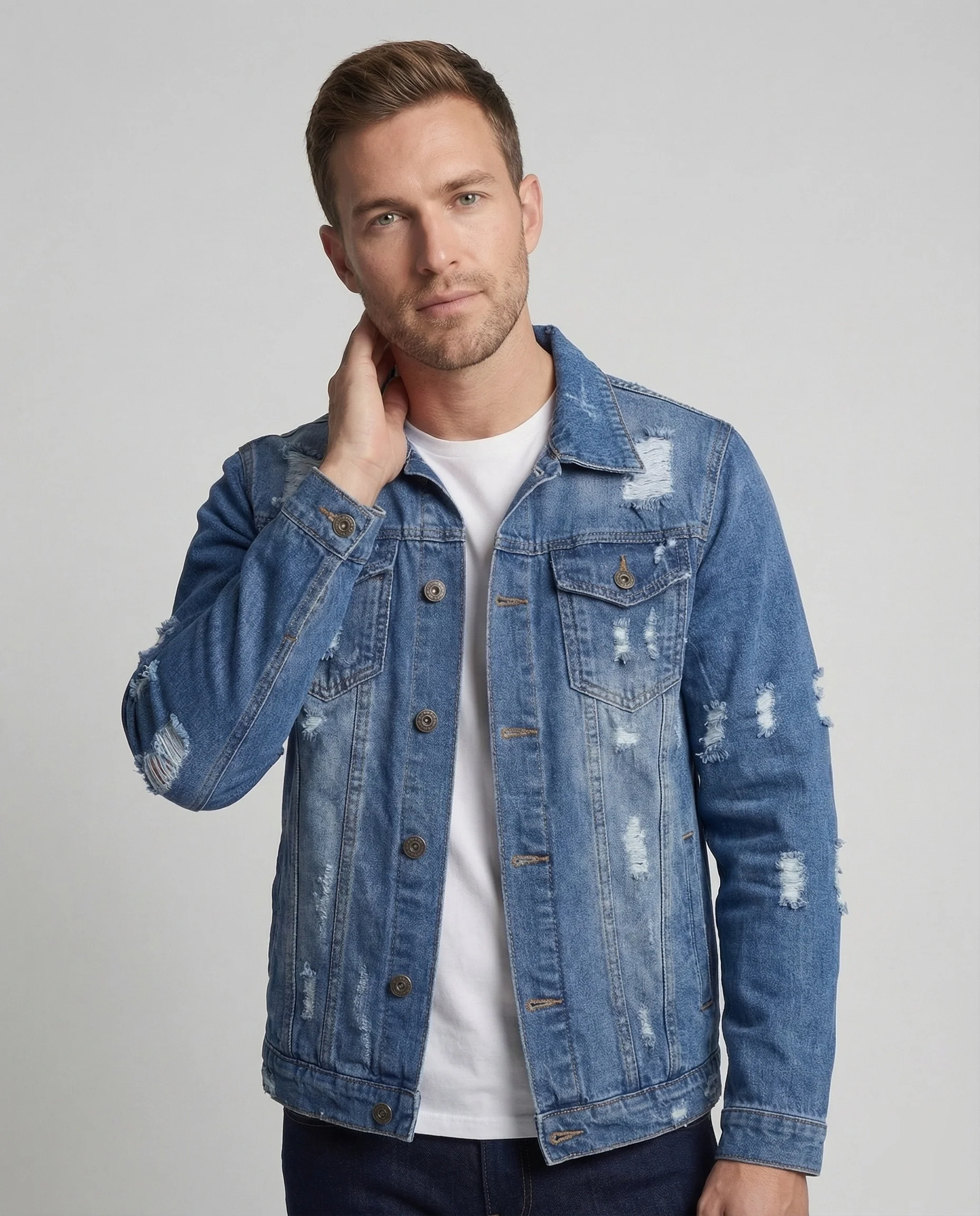 Herren Jeansjacke Sterne Applikation - Image 2