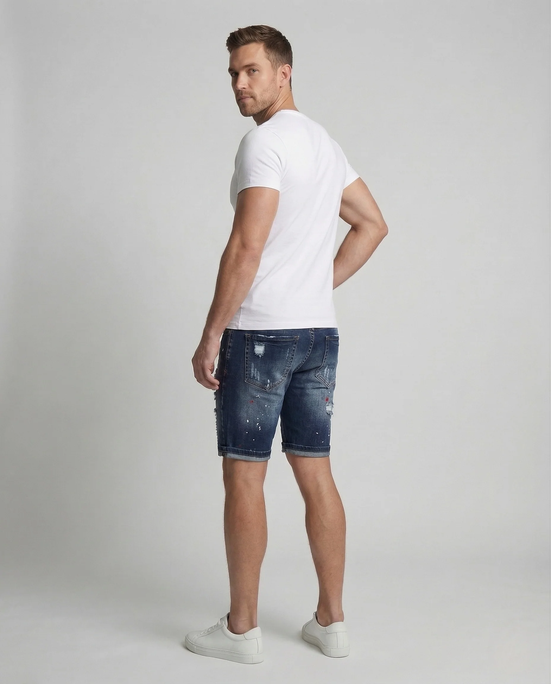 Herren Jeans Shorts Distressed Farb Sprenkel - Image 4