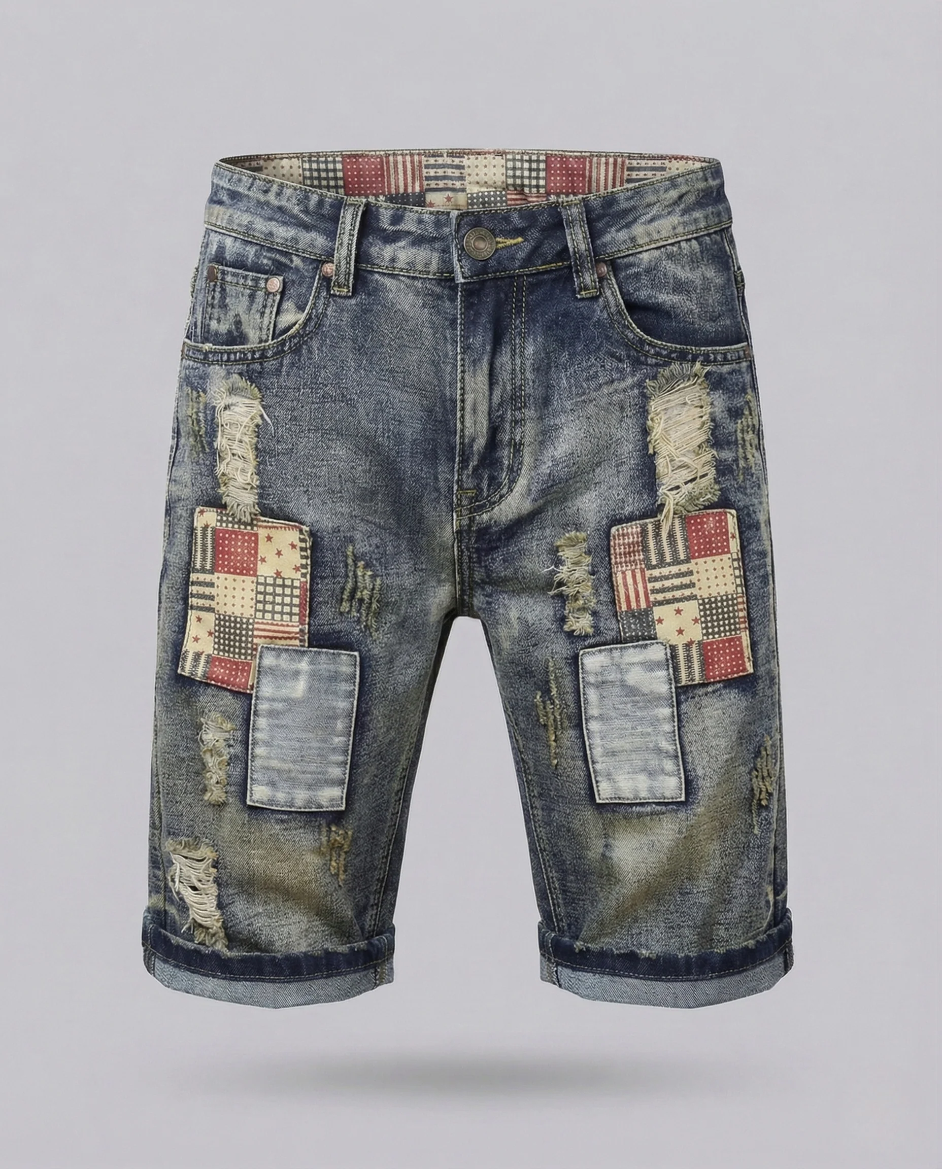 Herren Jeans Shorts Distressed Farb Sprenkel - Image 6