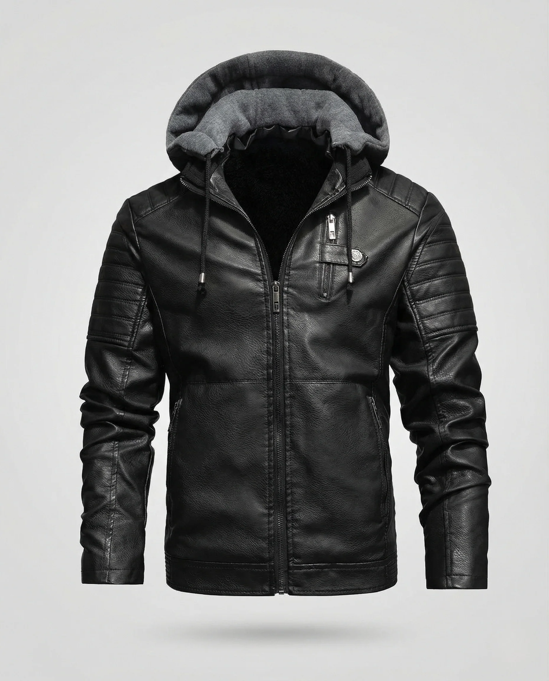 Herren Lederimitat Kapuzenblouson mit Teddyfutter & Steppung - Image 4