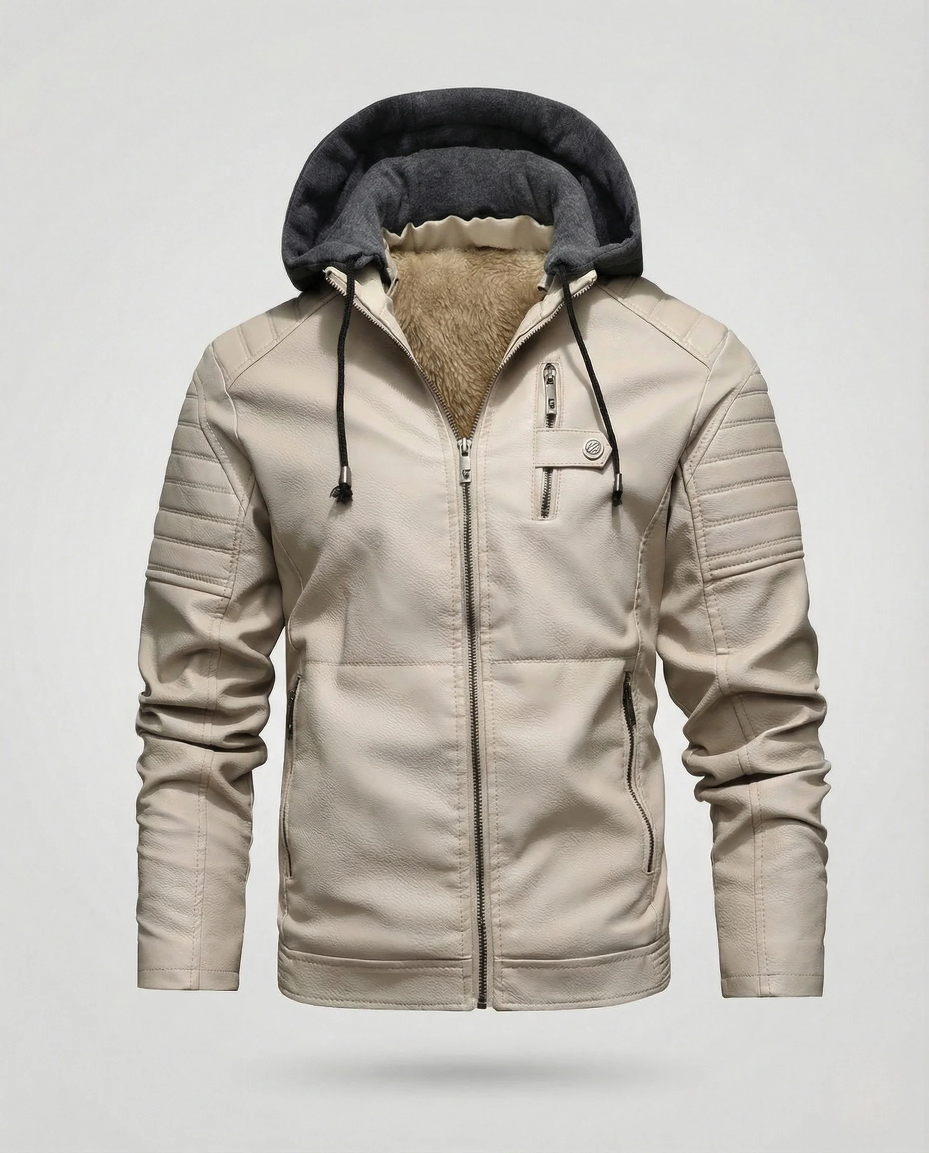 Herren Lederimitat Kapuzenblouson mit Teddyfutter & Steppung - Image 5