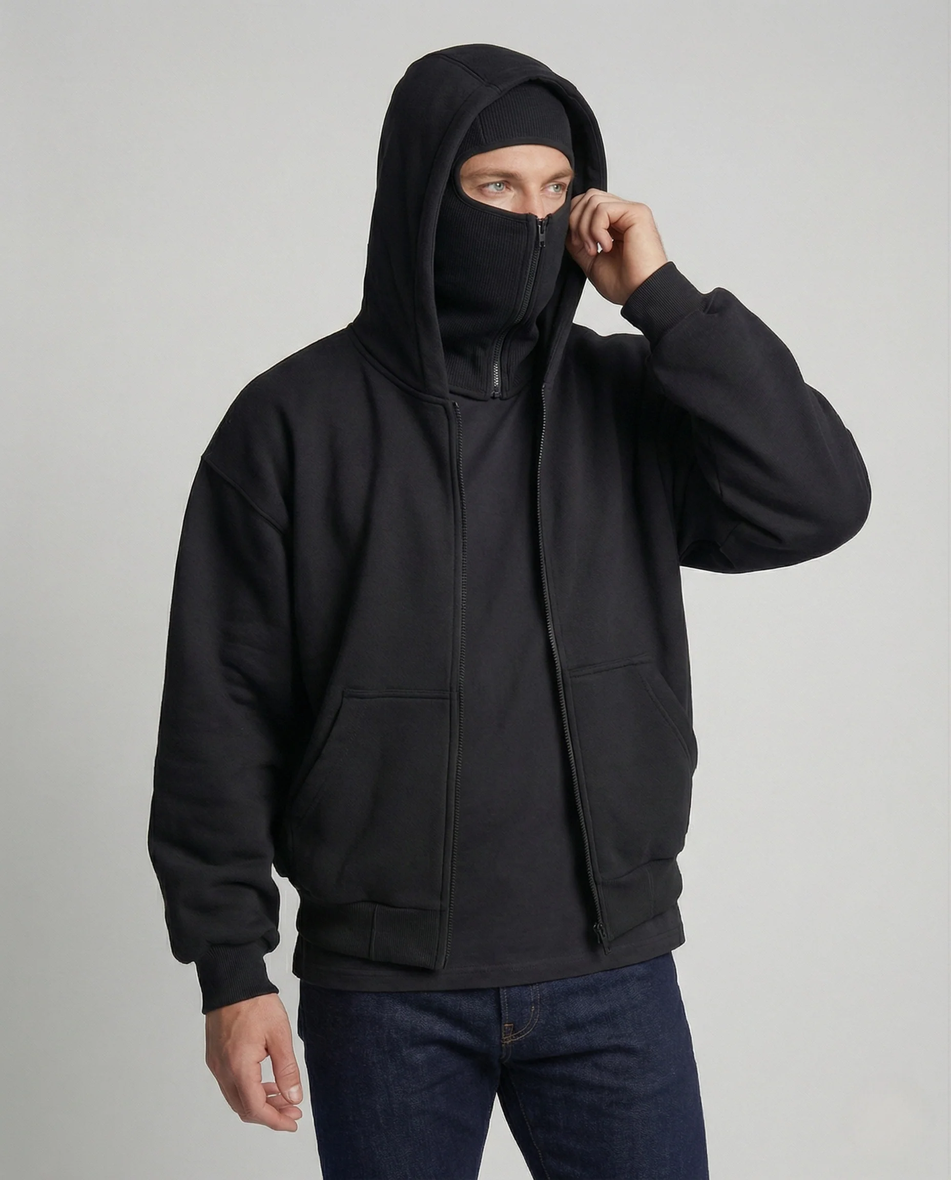 Herren Kapuzenjacke mit Gesichtsmaske und Frontprint - Image 2