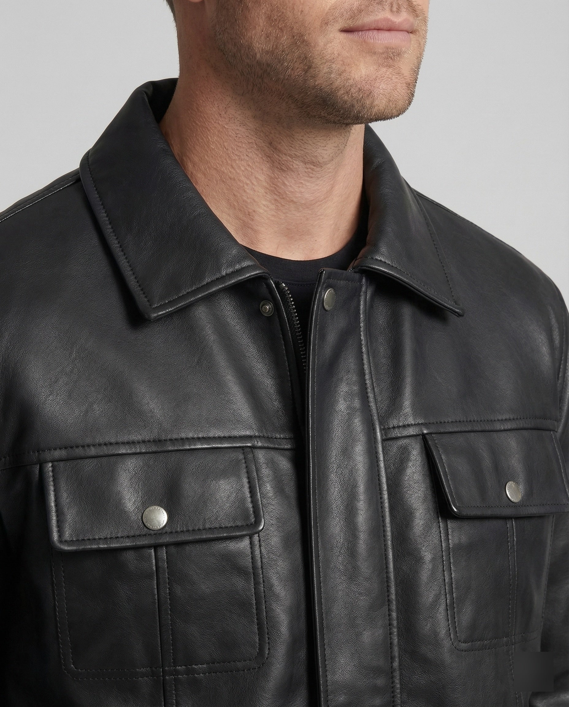 Herren Kunstleder Hemdjacke - Image 3