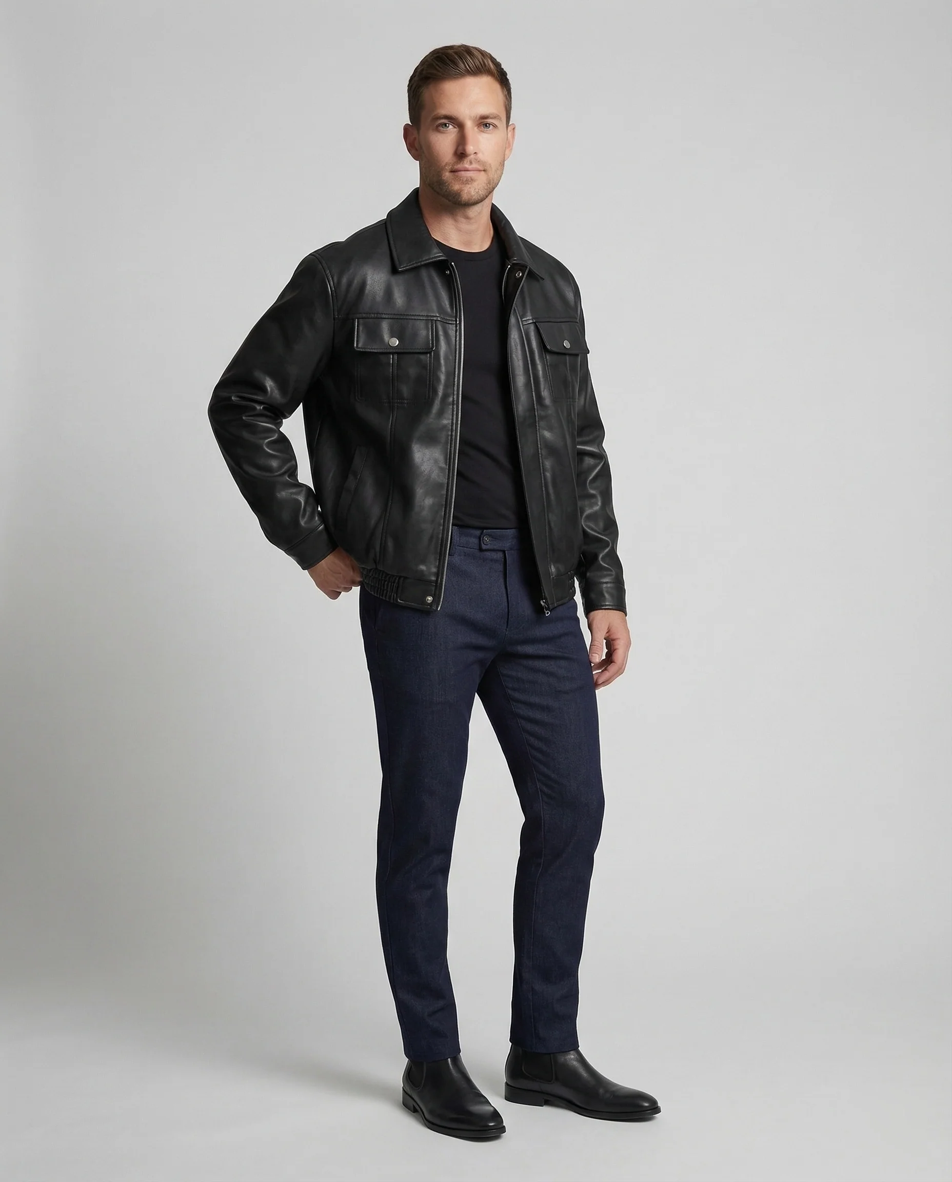 Herren Kunstleder Hemdjacke - Image 4