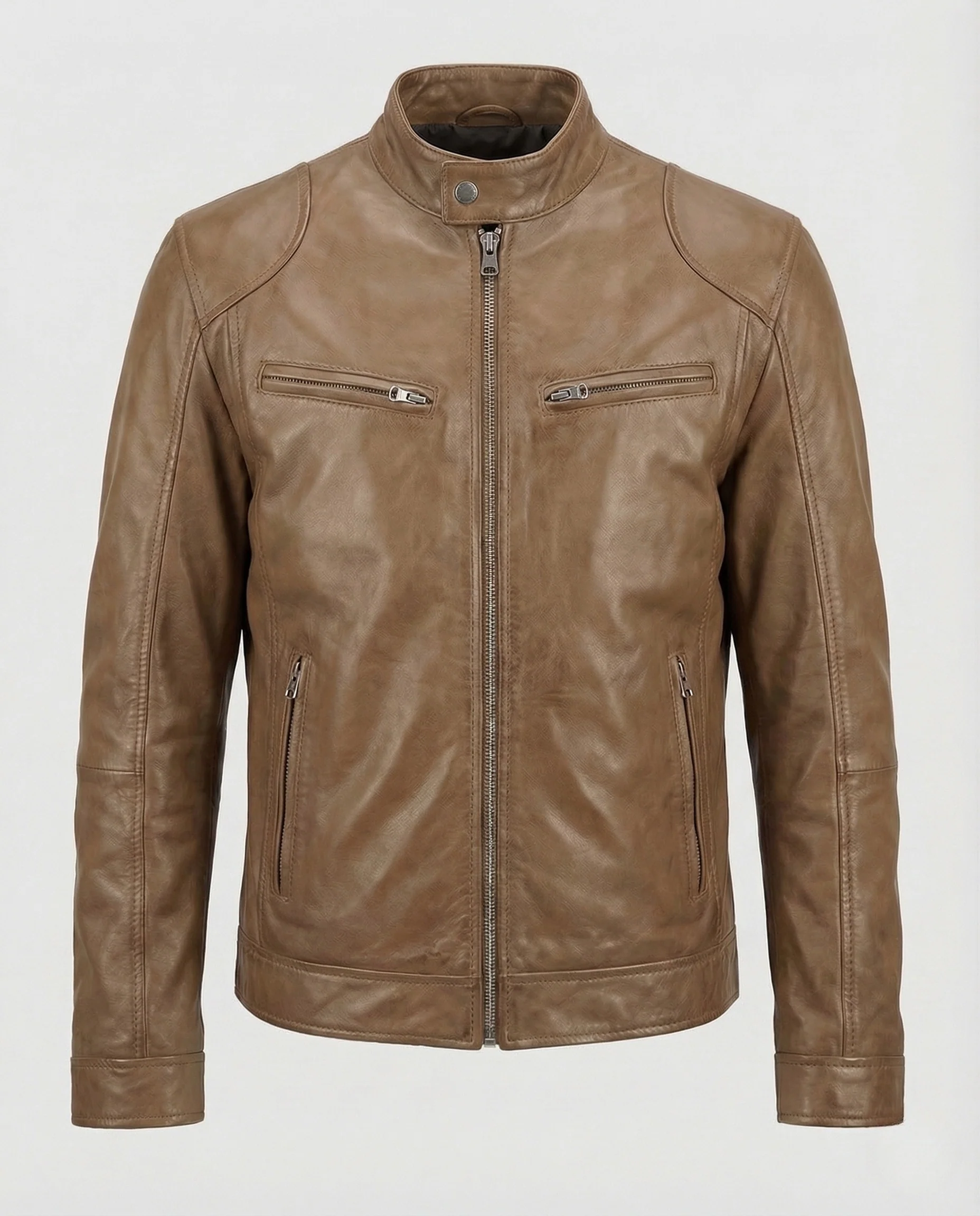 Herren Lederjacke Biker Stil mit Stehkragen und Reißverschlusstaschen - Image 7