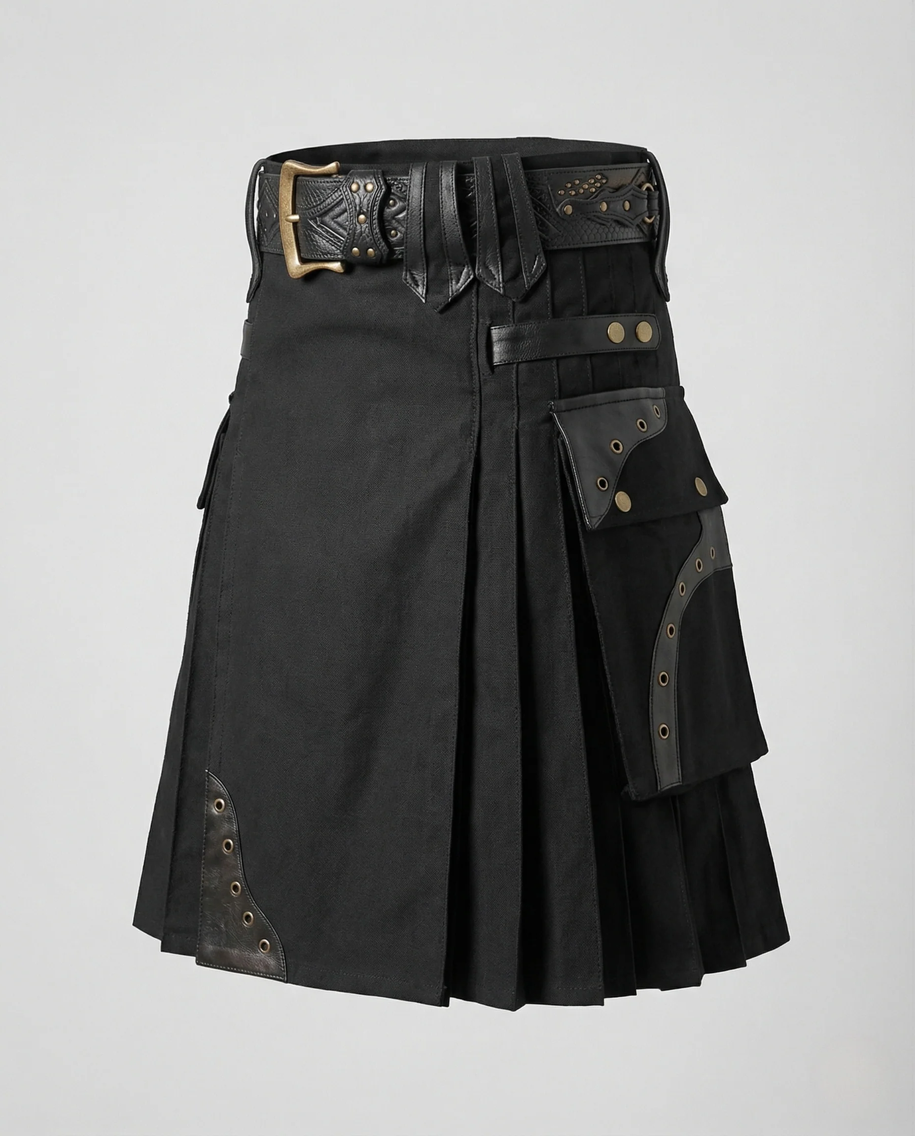 Herren Biker Kiltrock mit Klapptaschen & Lederapplikationen - Image 4