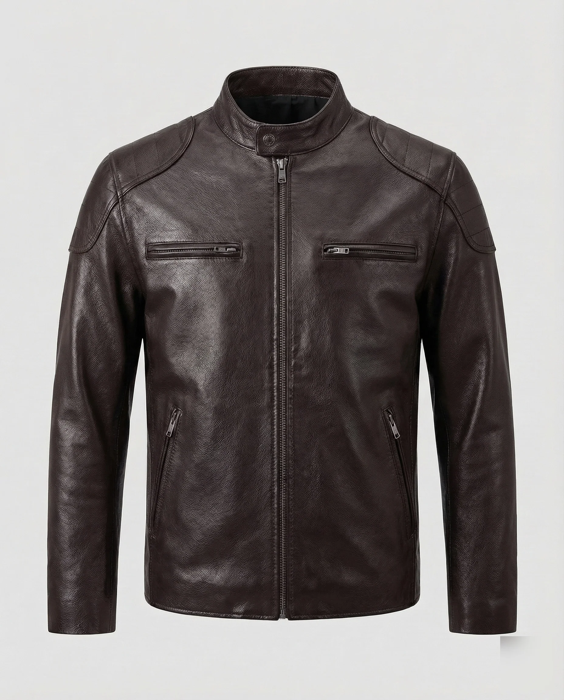 Herren Leder Bikerjacke Echtleder Stehkragen - Image 6