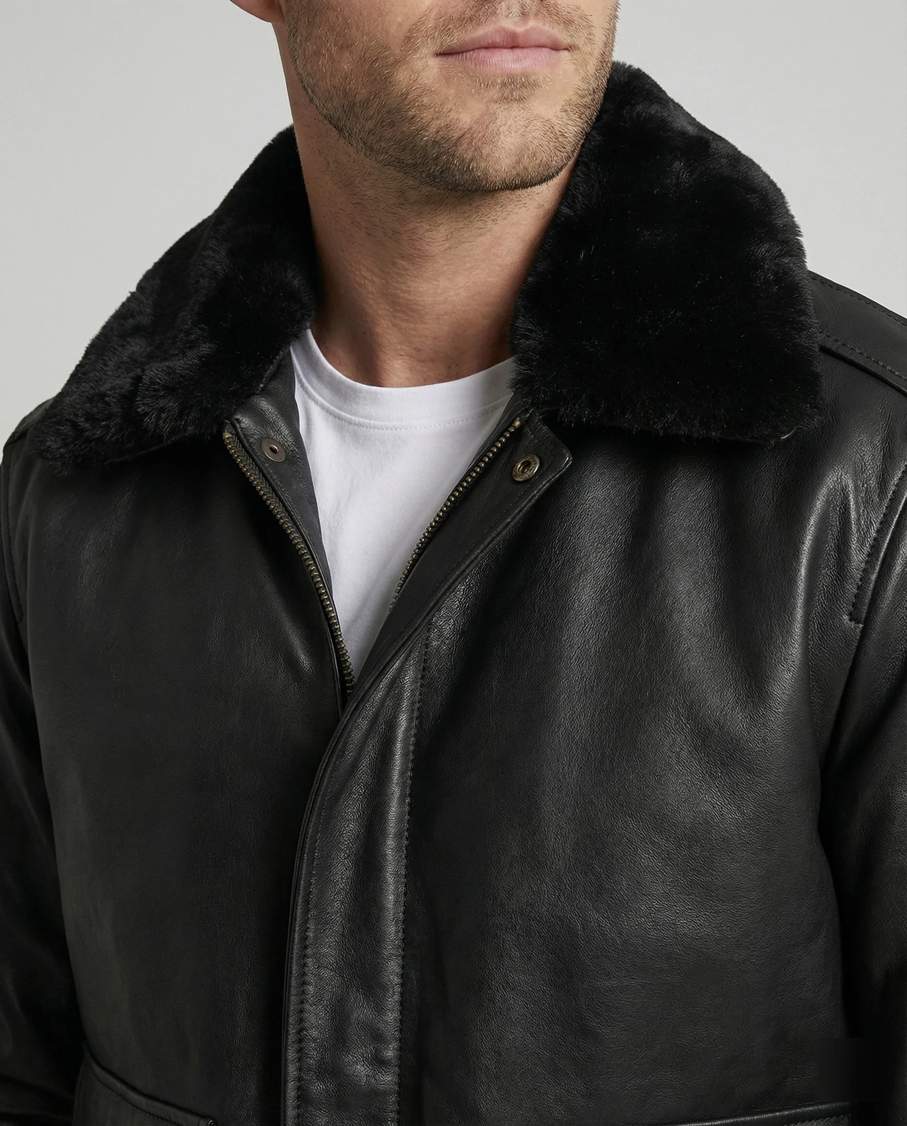 Herren Piloten Lederjacke mit Teddykragen - Image 4