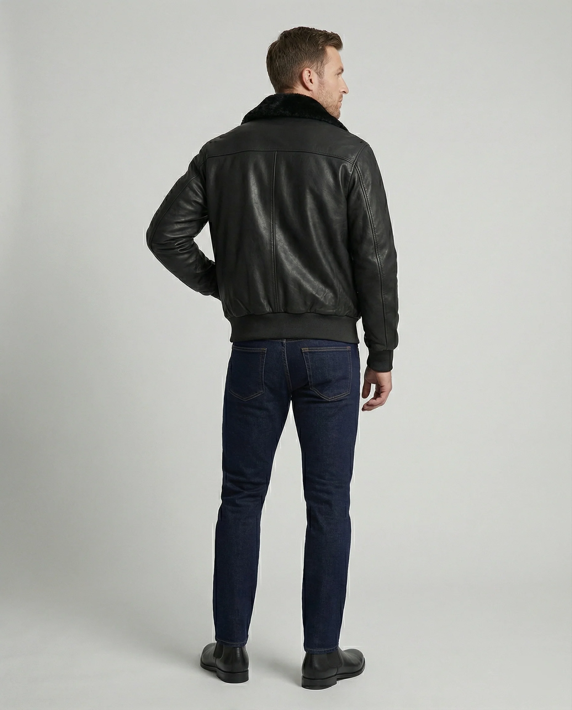 Herren Piloten Lederjacke mit Teddykragen - Image 5