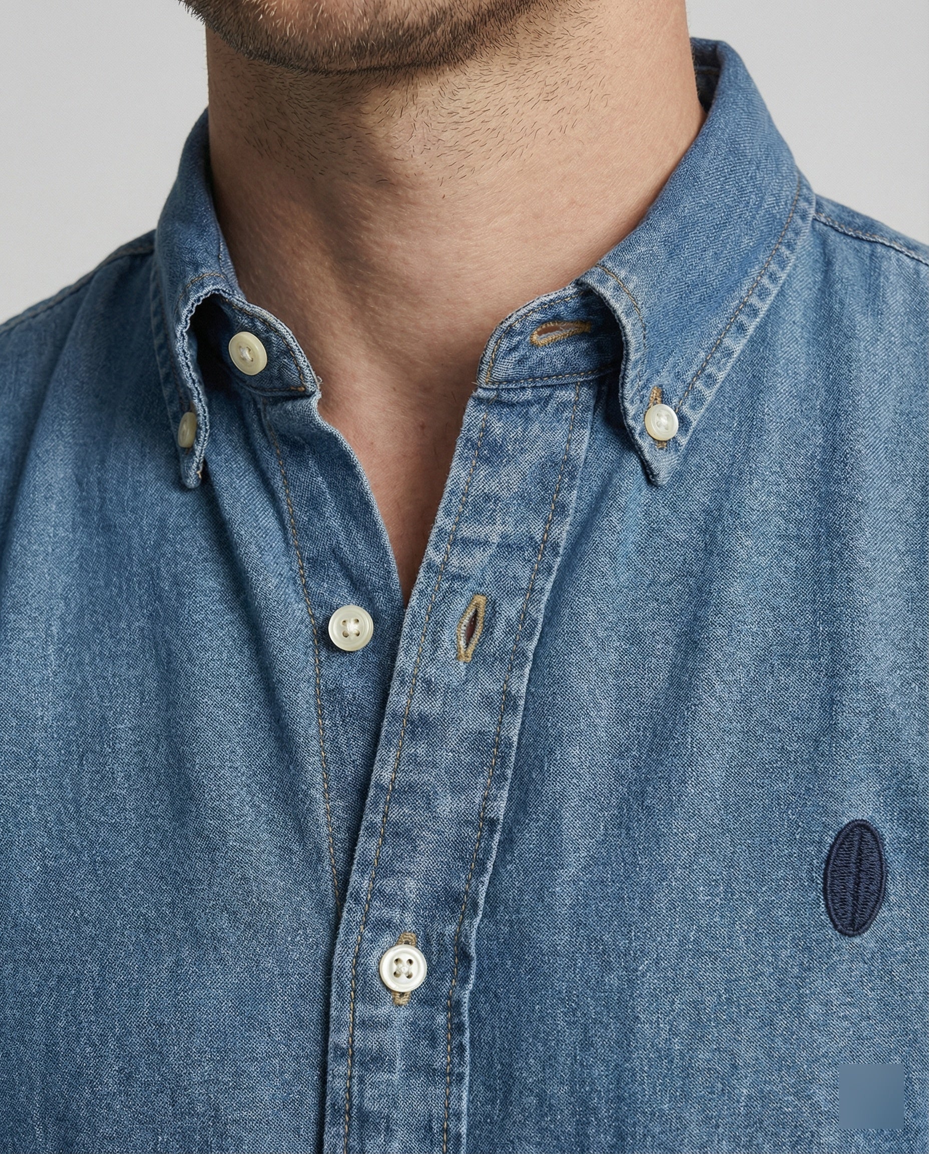 Herren Langarmhemd Jeanshemd Denim Kentkragen - Image 2