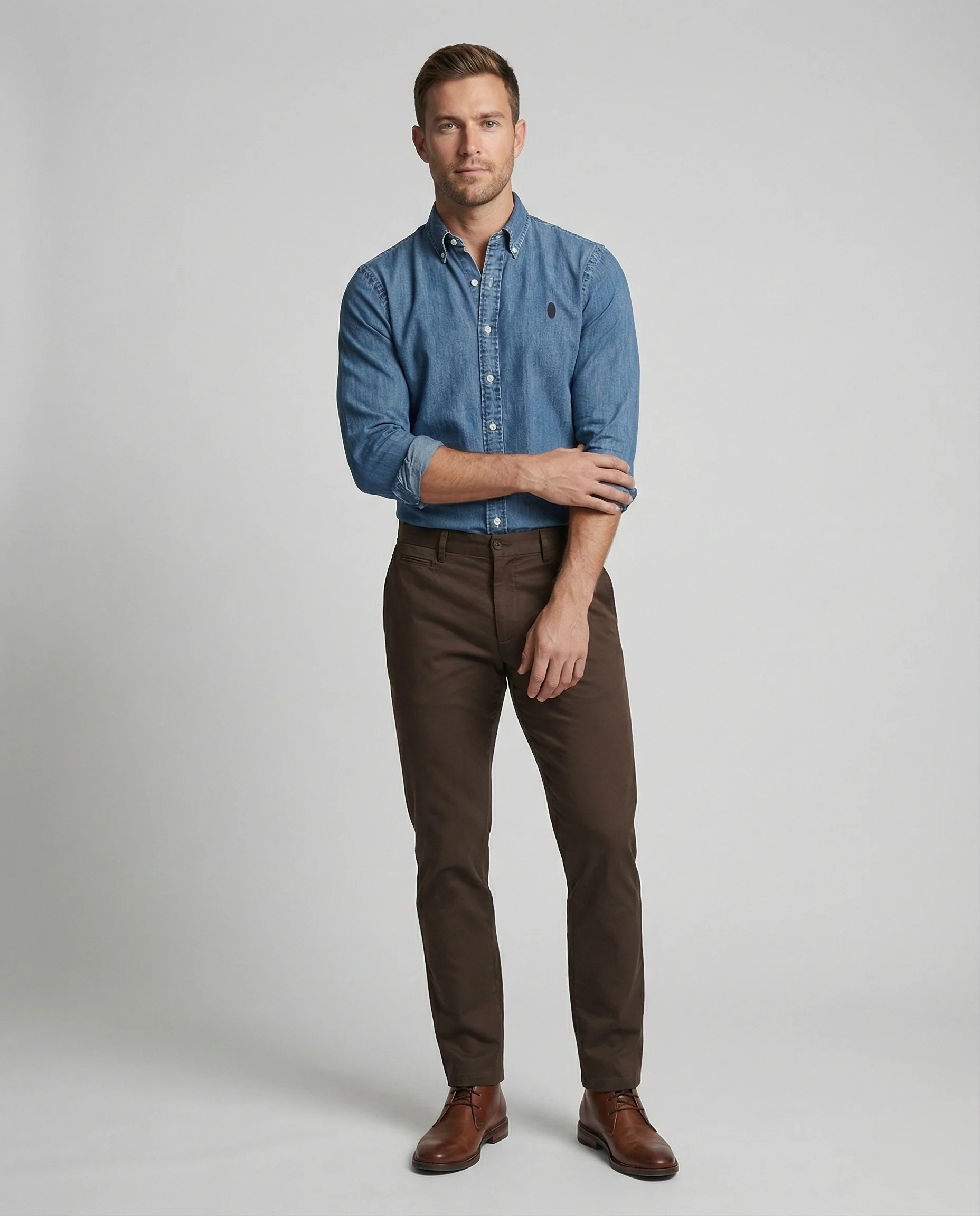 Herren Langarmhemd Jeanshemd Denim Kentkragen - Image 3