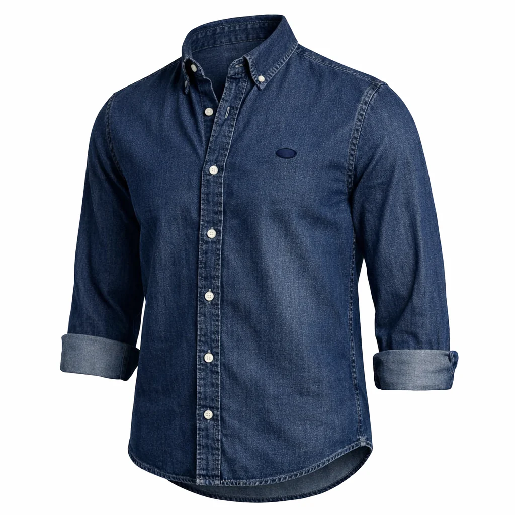 Herren Langarmhemd Jeanshemd Denim Kentkragen - Image 5