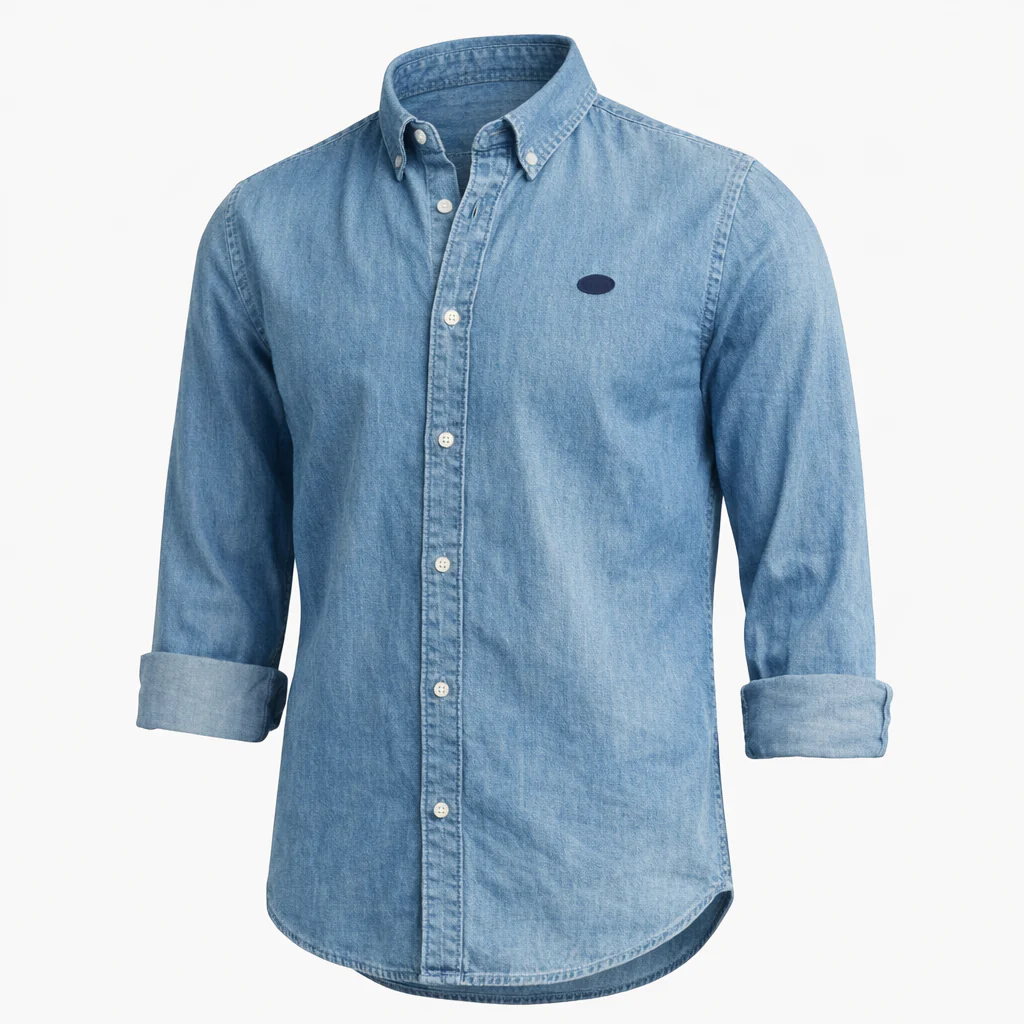 Herren Langarmhemd Jeanshemd Denim Kentkragen - Image 6