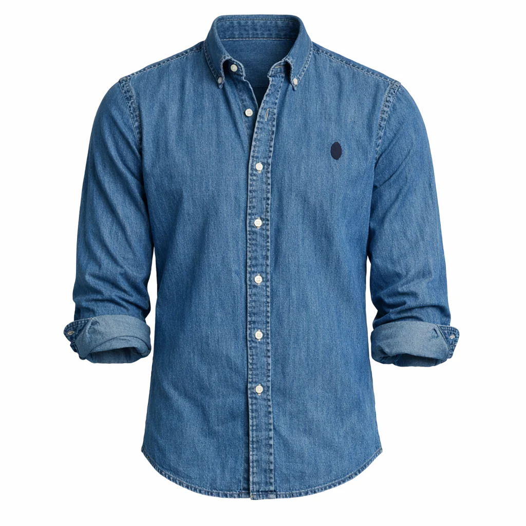 Herren Langarmhemd Jeanshemd Denim Kentkragen - Image 7