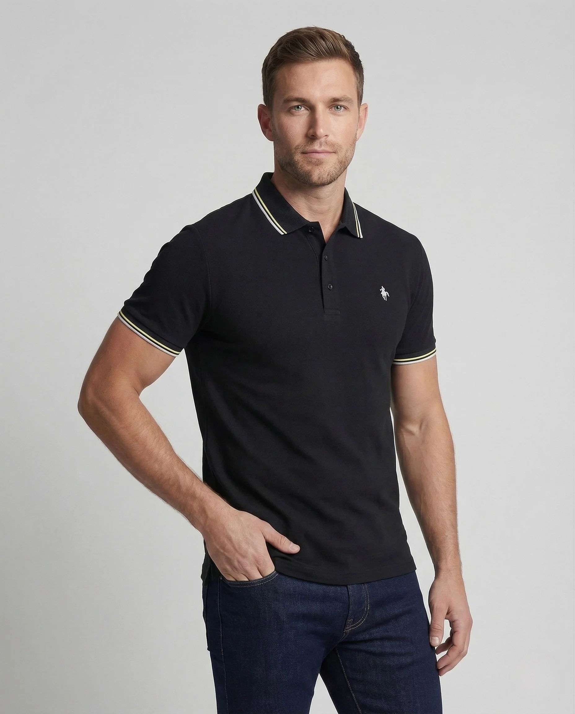 Herren Poloshirt Kurzarm Piqué Kontraststreifen - Image 2