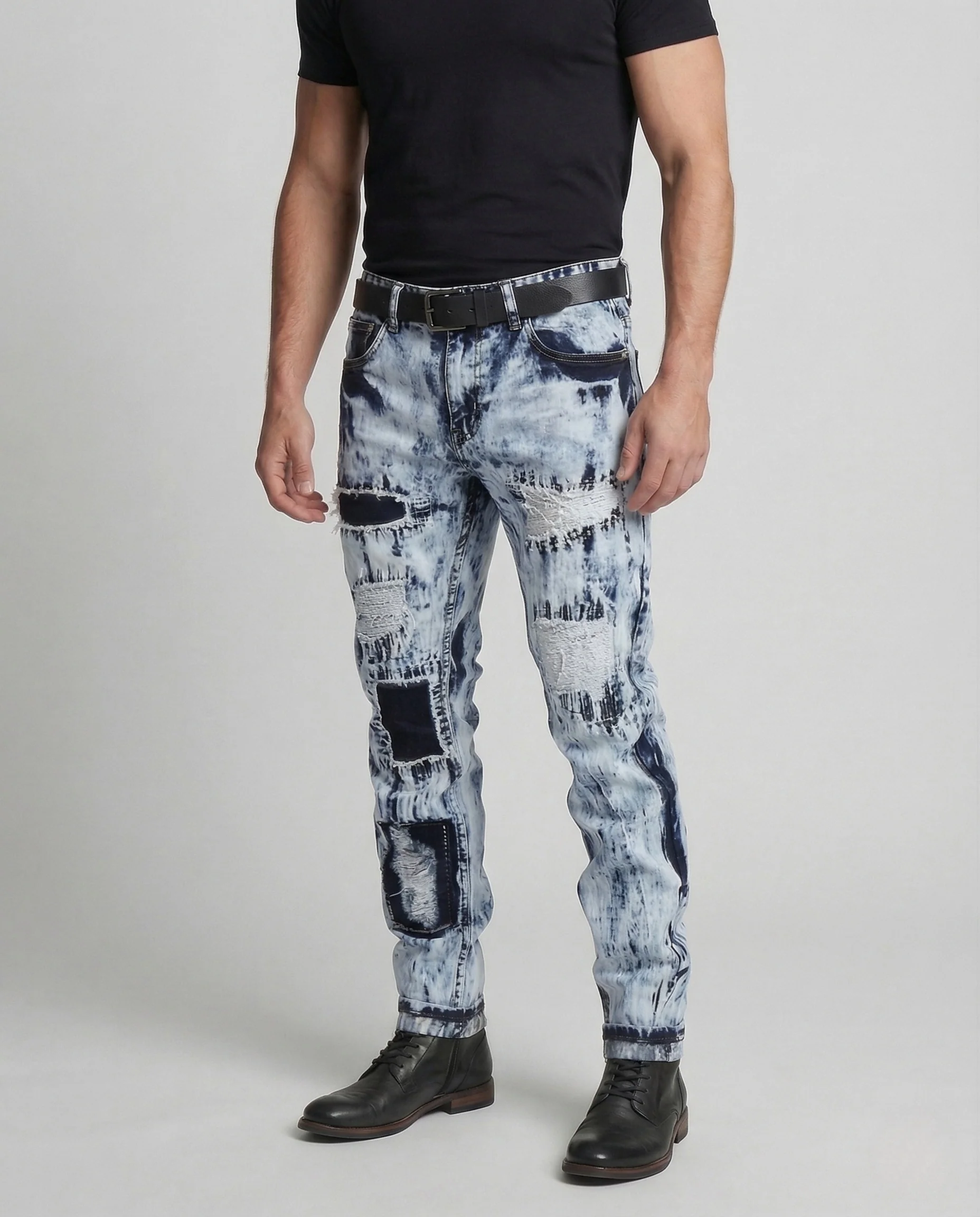 Herren Skinny Jeans mit Kniepatches Biker Denim - Image 2