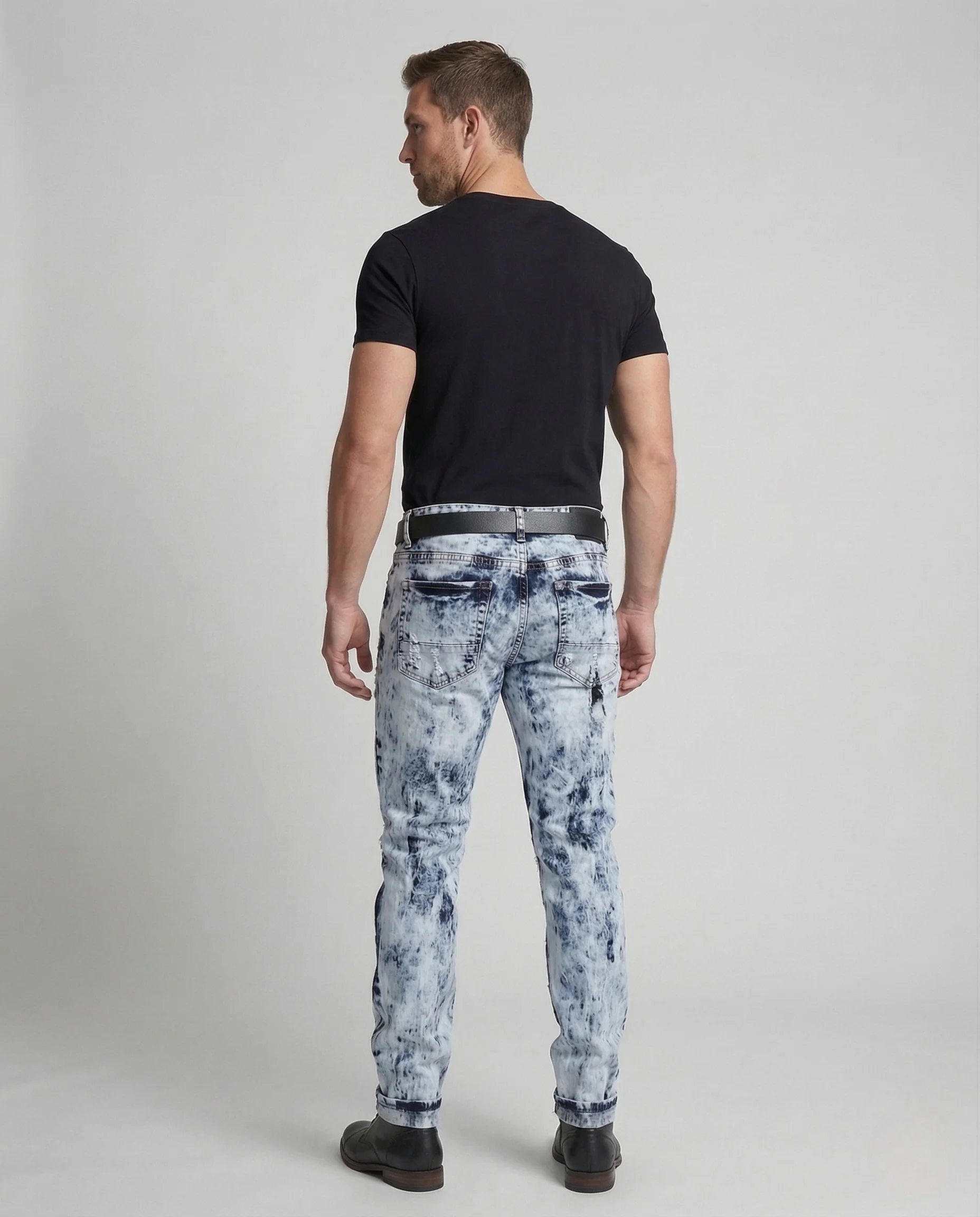 Herren Skinny Jeans mit Kniepatches Biker Denim - Image 4