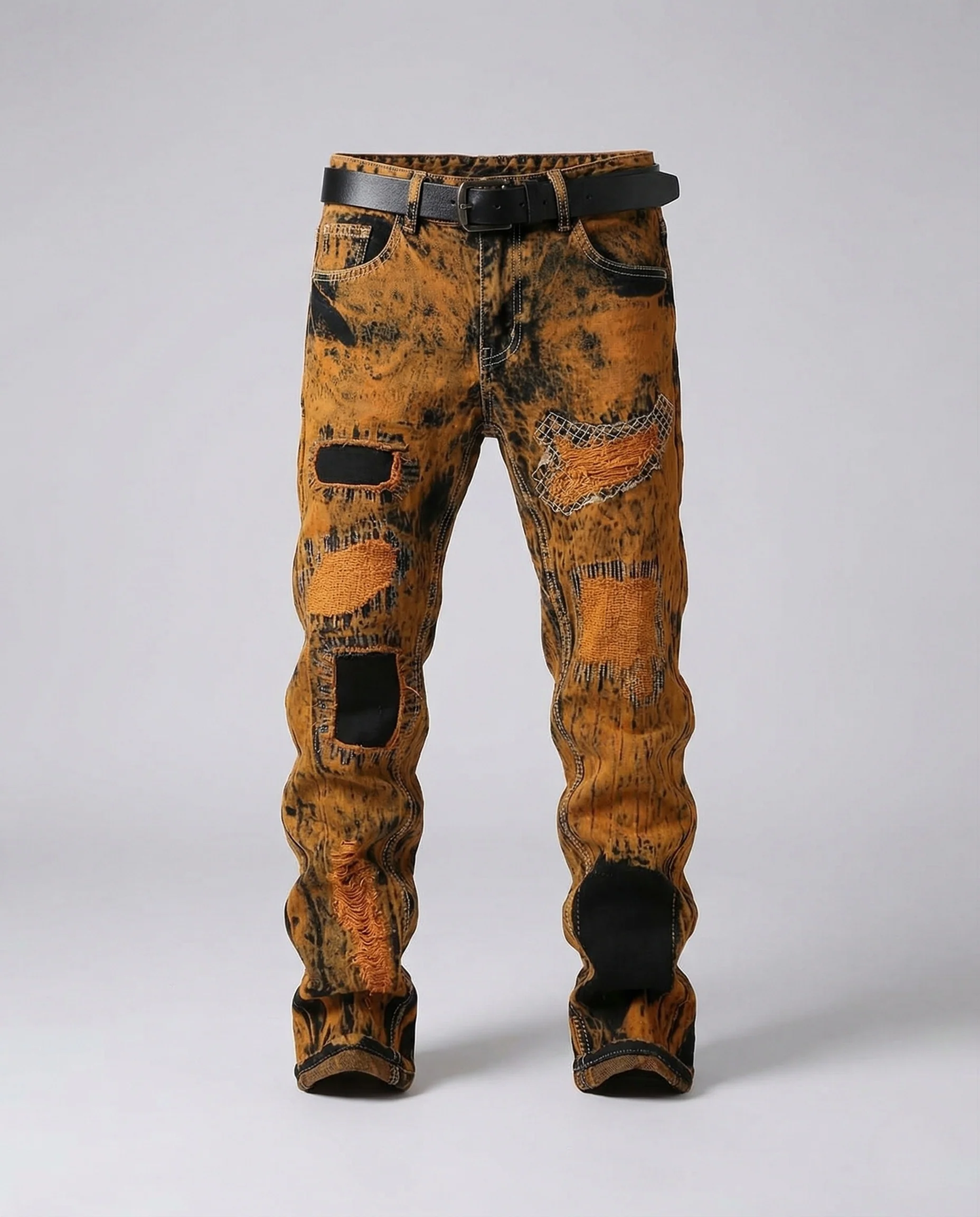Herren Skinny Jeans mit Kniepatches Biker Denim - Image 5