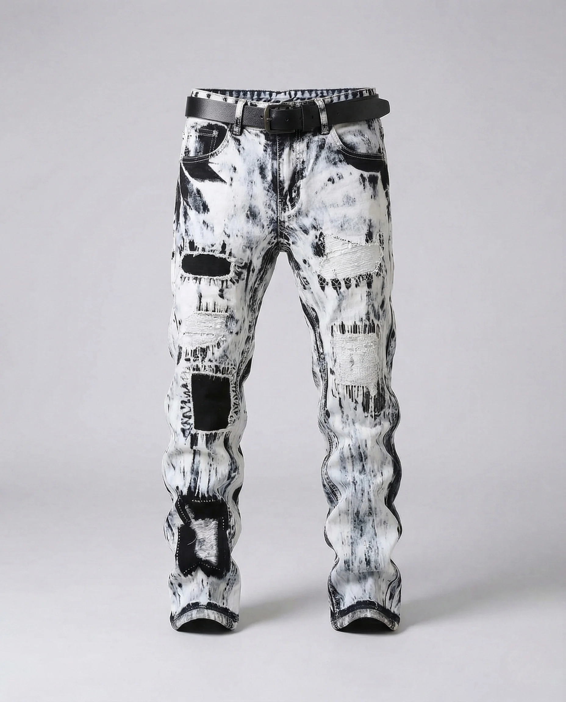 Herren Skinny Jeans mit Kniepatches Biker Denim - Image 6