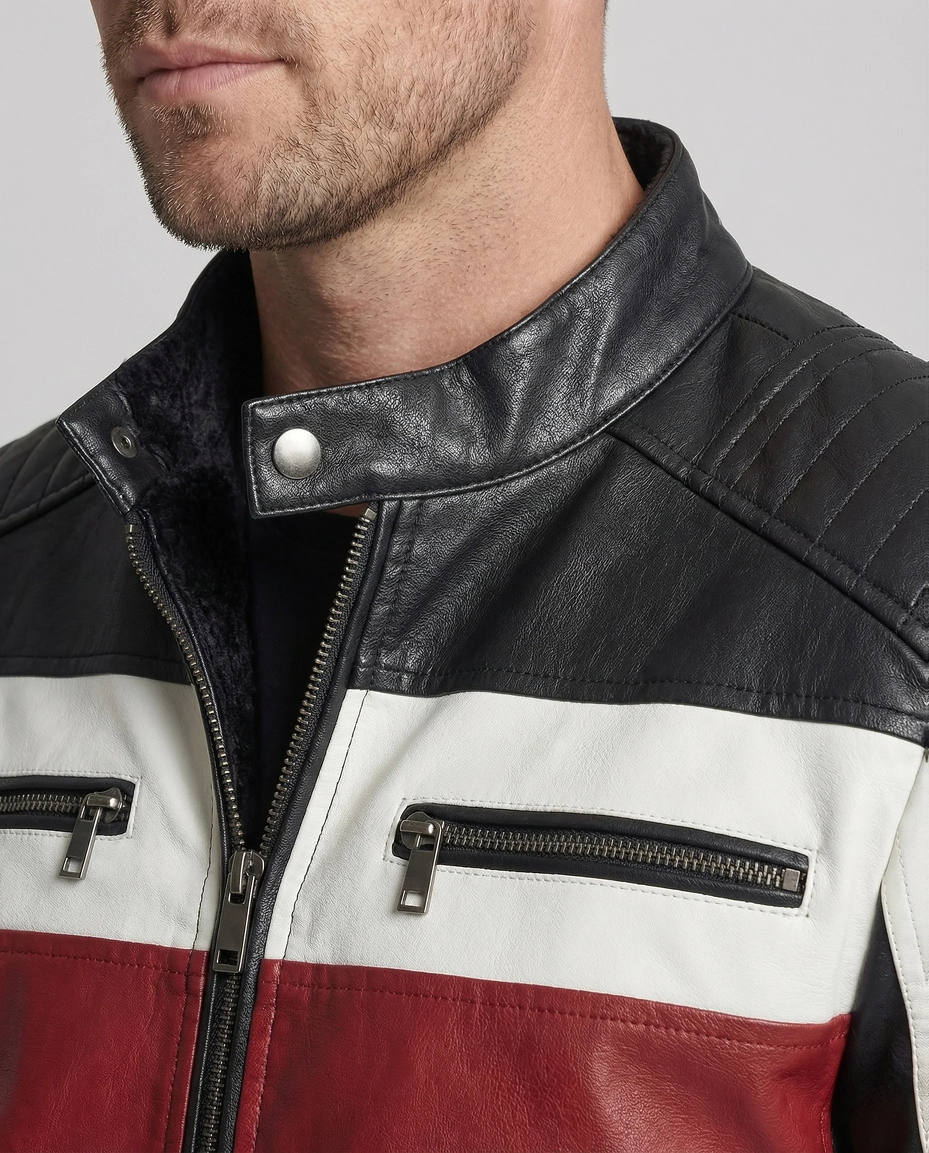 Herren Kunstleder Bikerjacke Teddyfutter - Image 3